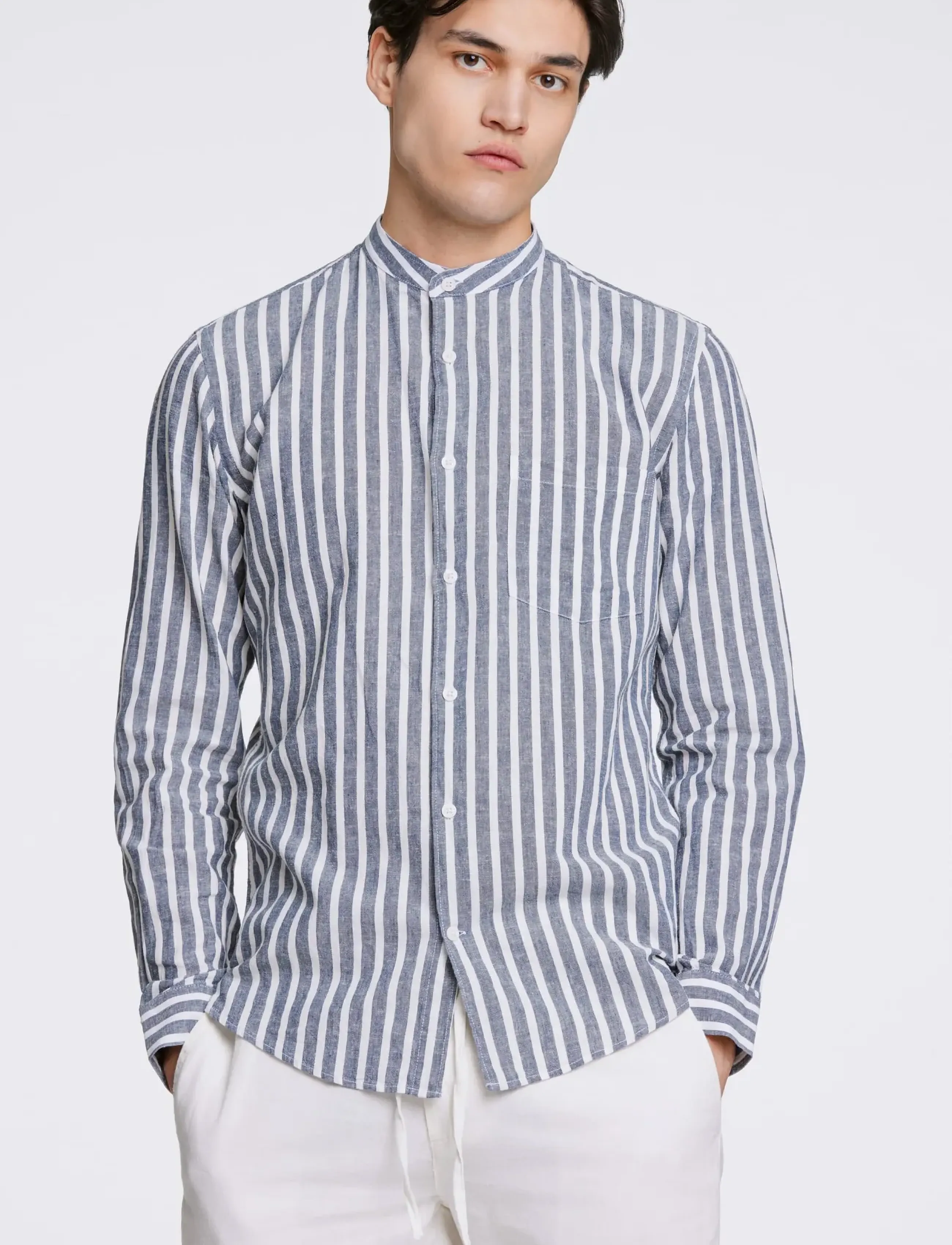 Lindbergh - Wide striped cotton/linen shirt L/S - stribede skjorter - dk blue - 3