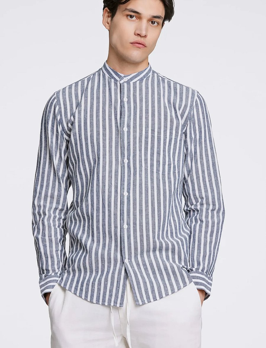 Lindbergh - Wide striped cotton/linen shirt L/S - stribede skjorter - dk blue - 3