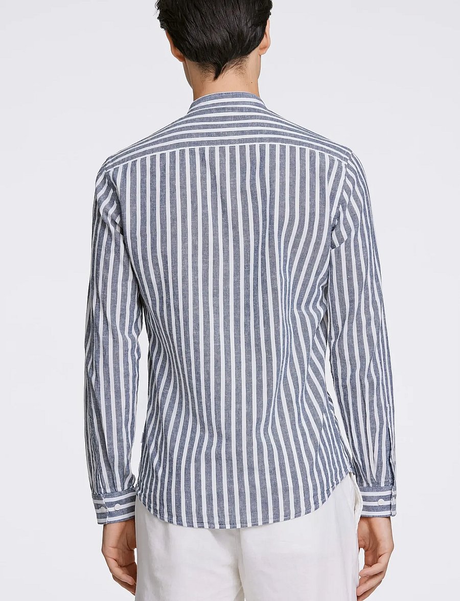 Lindbergh - Wide striped cotton/linen shirt L/S - stribede skjorter - dk blue - 4