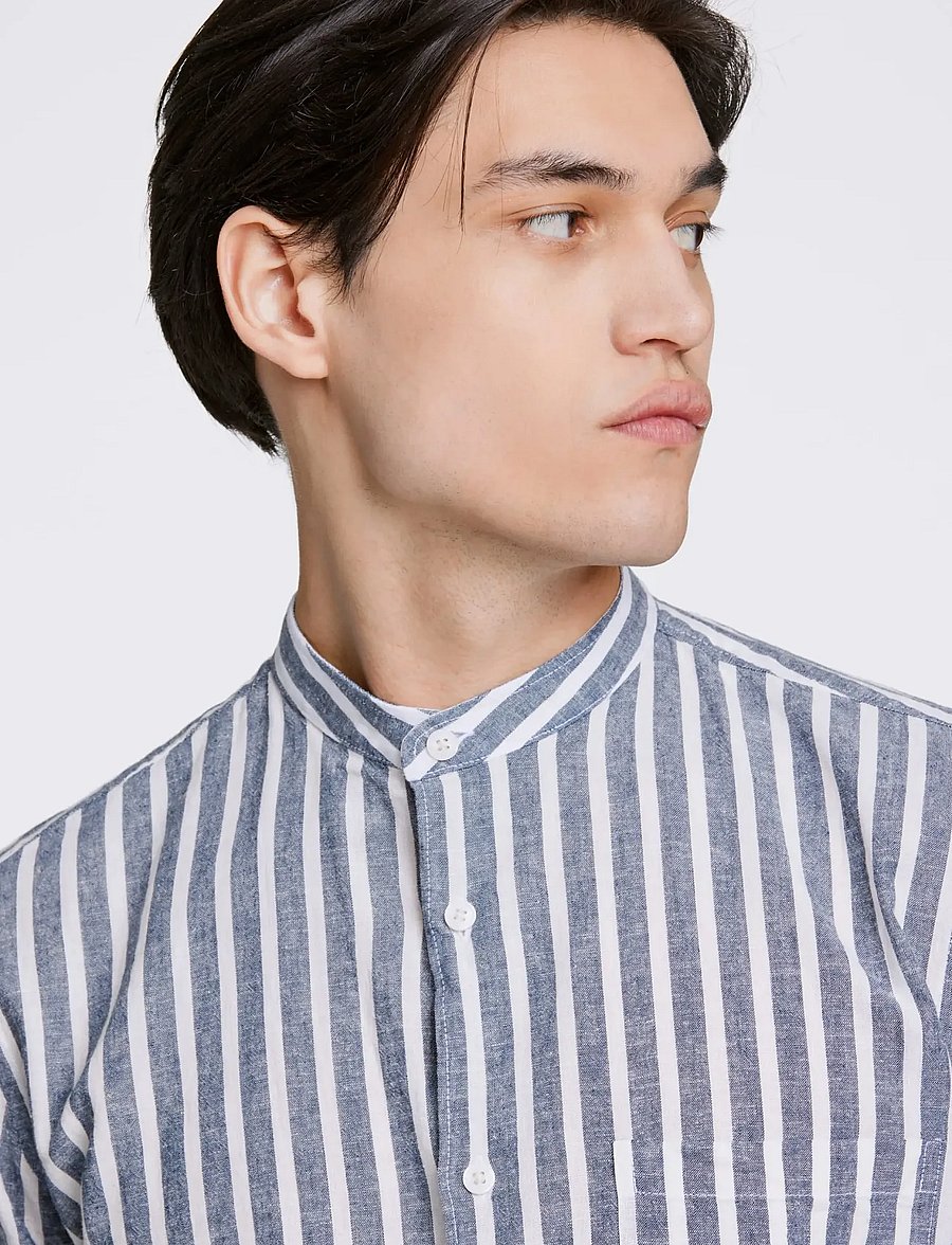 Lindbergh - Wide striped cotton/linen shirt L/S - stribede skjorter - dk blue - 5