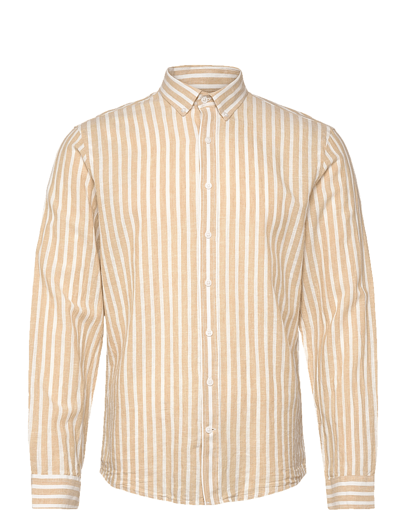 Lindbergh - Wide striped cotton/linen shirt L/S - gestreifte hemden - mid sand - 0