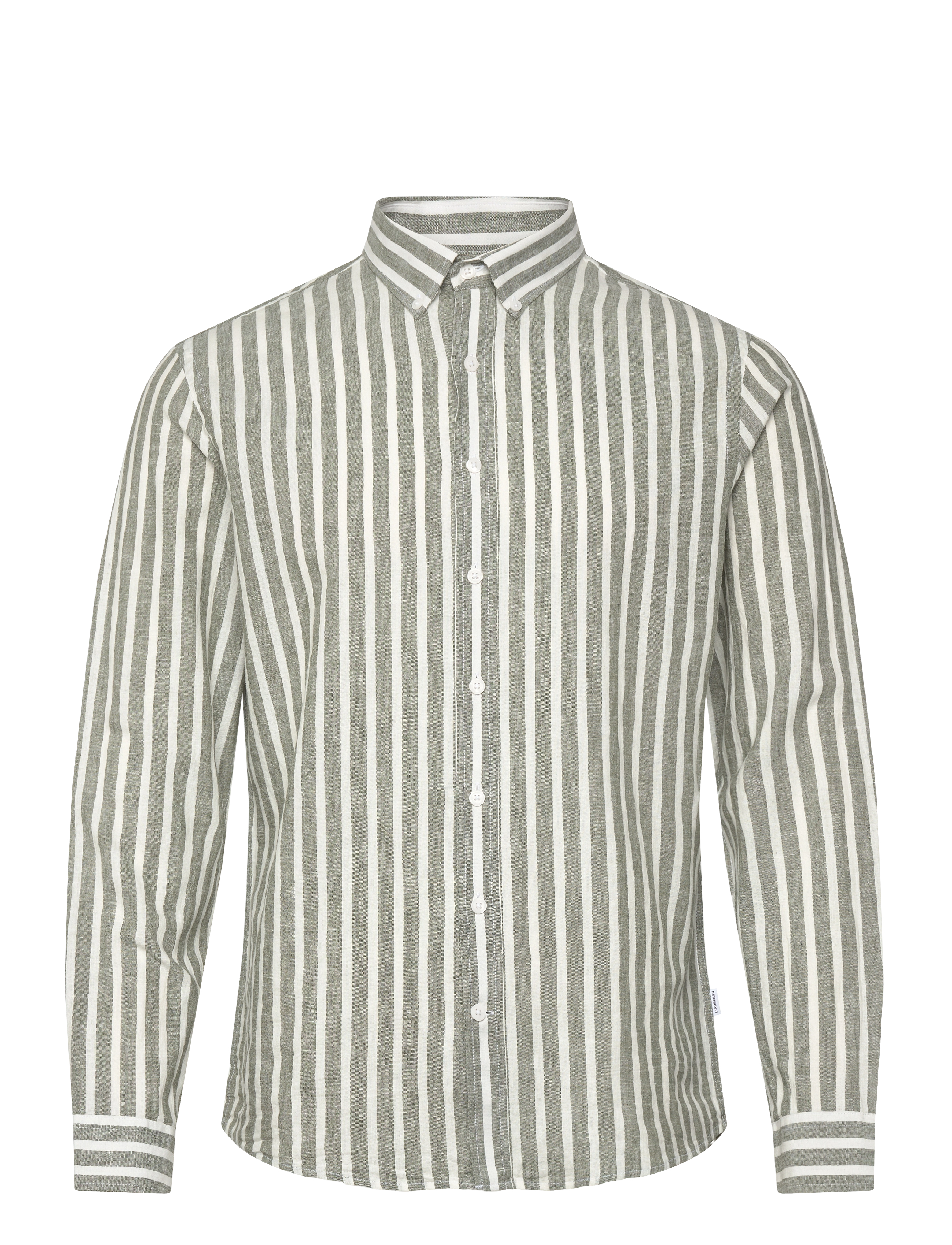 Lindbergh - Wide striped cotton/linen shirt L/S - dryžuoti marškiniai - army - 1