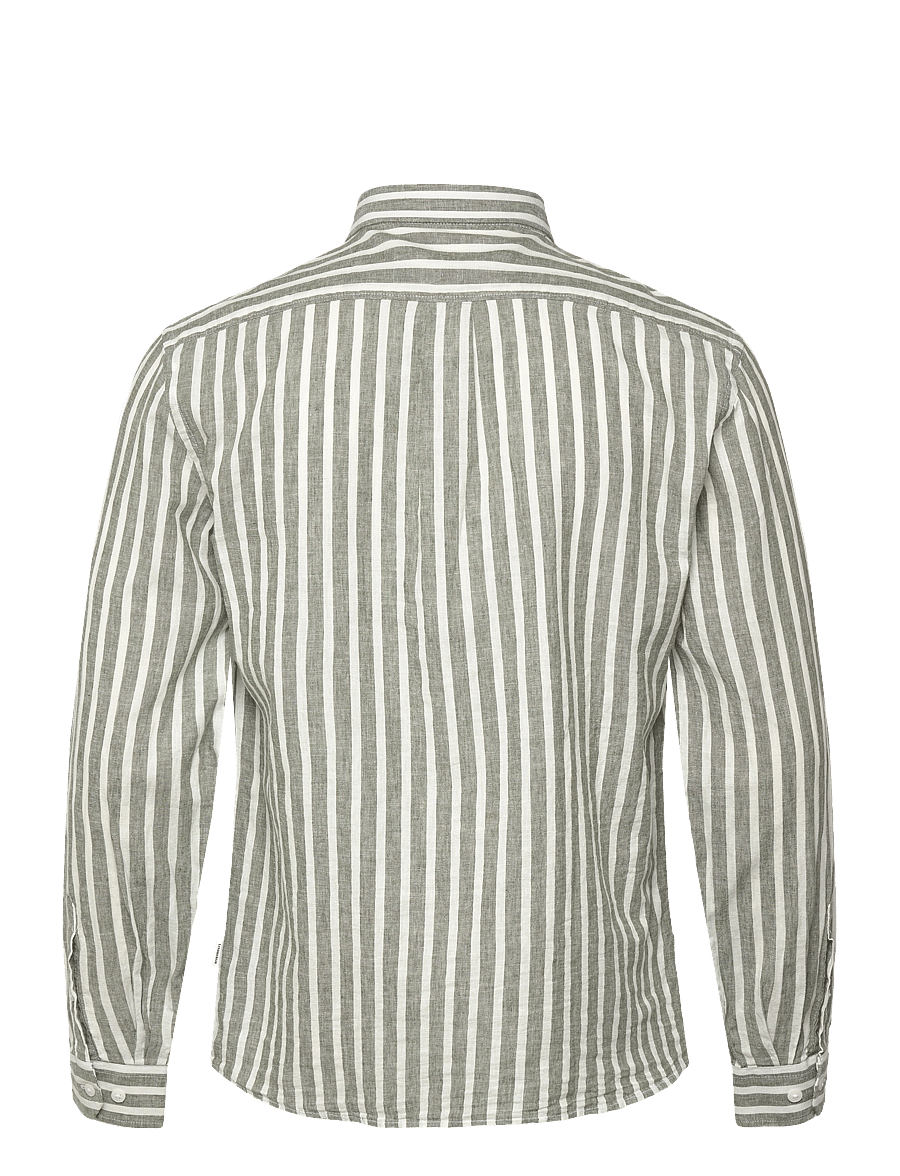 Lindbergh - Wide striped cotton/linen shirt L/S - dryžuoti marškiniai - army - 2