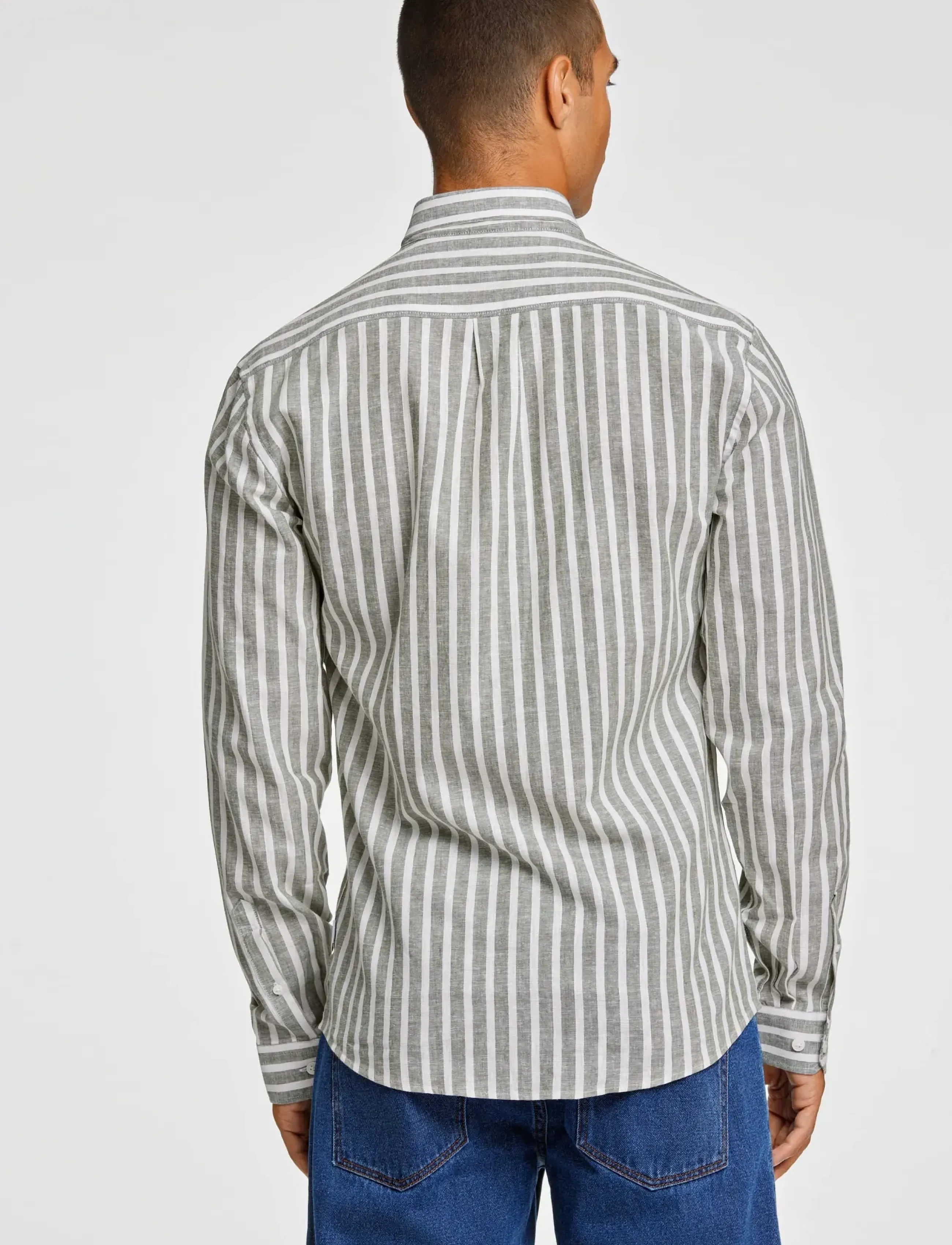 Lindbergh - Wide striped cotton/linen shirt L/S - dryžuoti marškiniai - army - 4