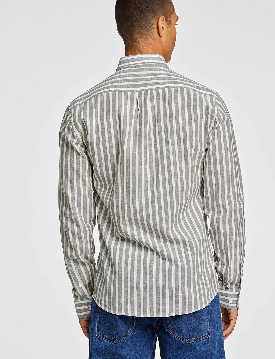 Lindbergh - Wide striped cotton/linen shirt L/S - dryžuoti marškiniai - army - 4