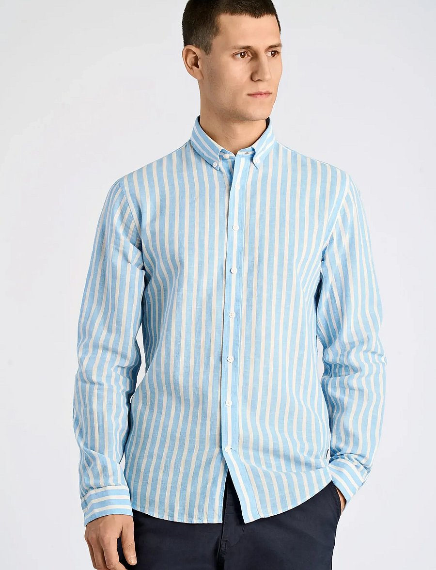 Lindbergh - Wide striped cotton/linen shirt L/S - triibulised särgid - blue - 3
