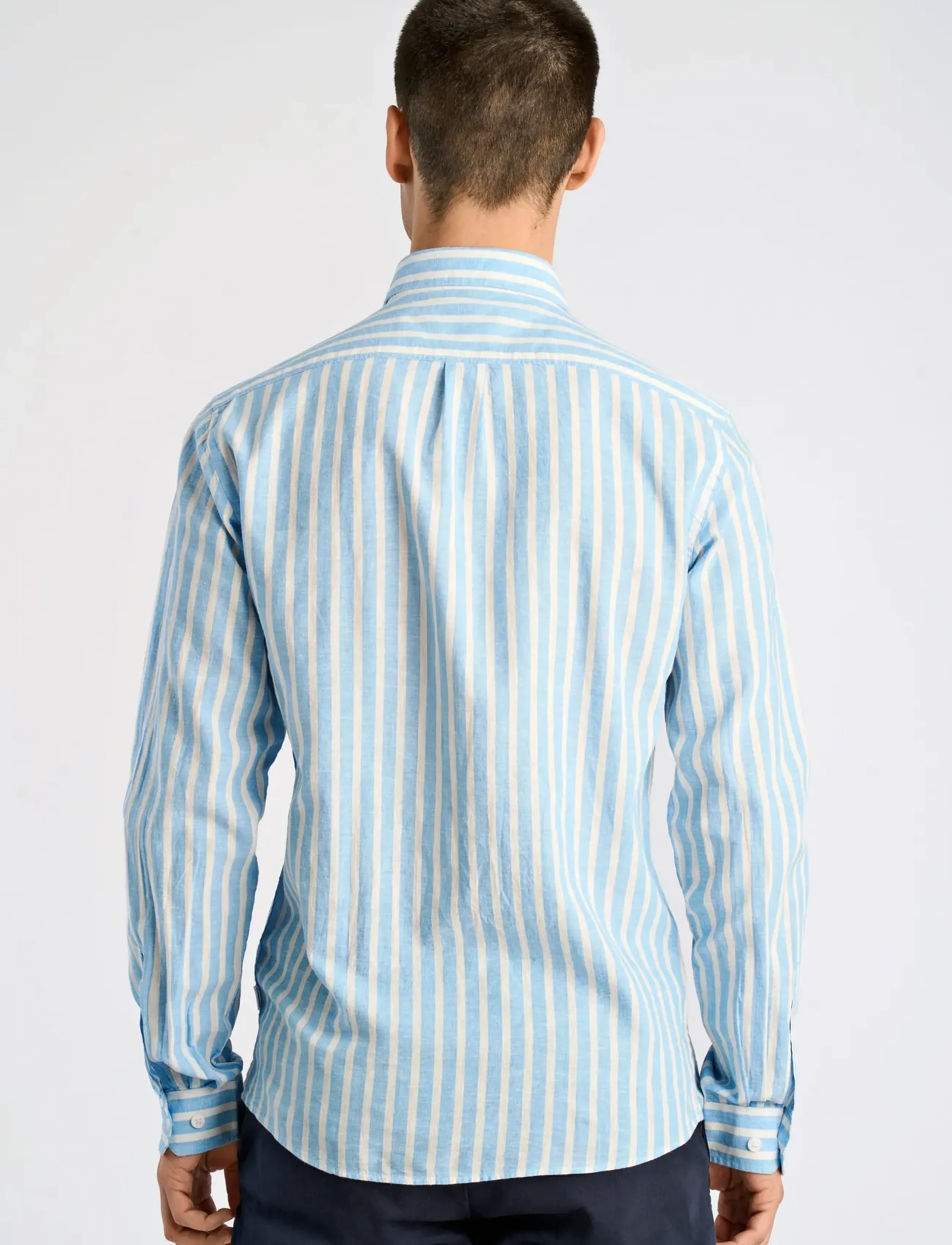 Lindbergh - Wide striped cotton/linen shirt L/S - stribede skjorter - blue - 4
