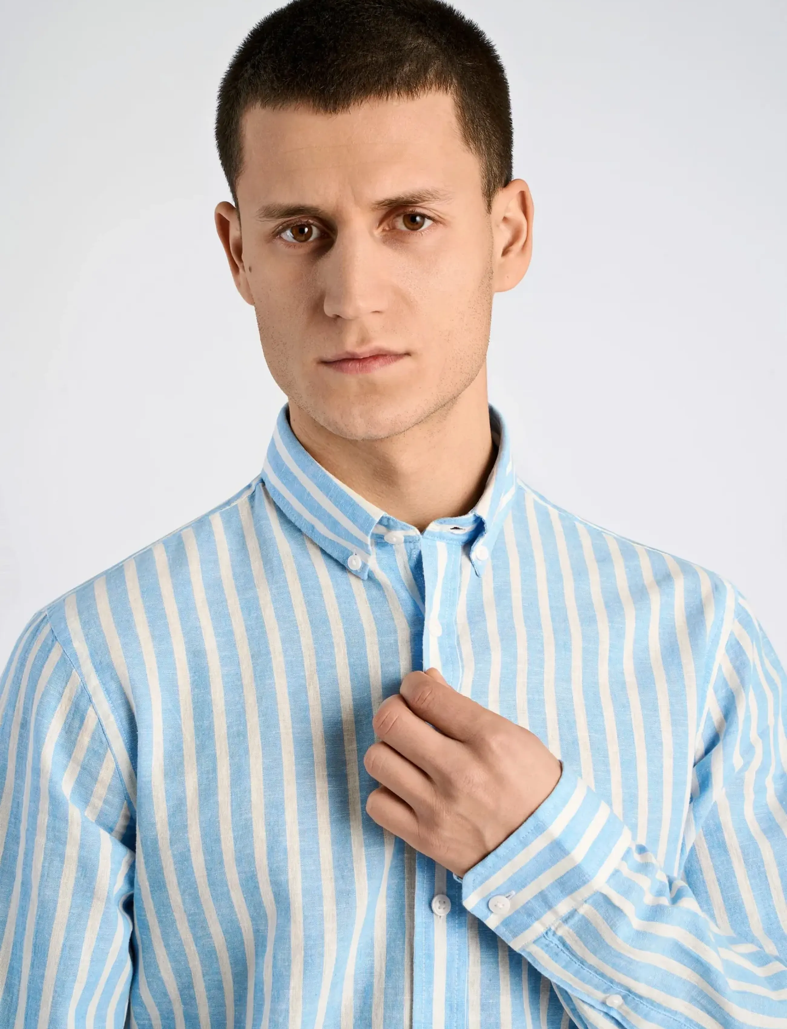 Lindbergh - Wide striped cotton/linen shirt L/S - stribede skjorter - blue - 5