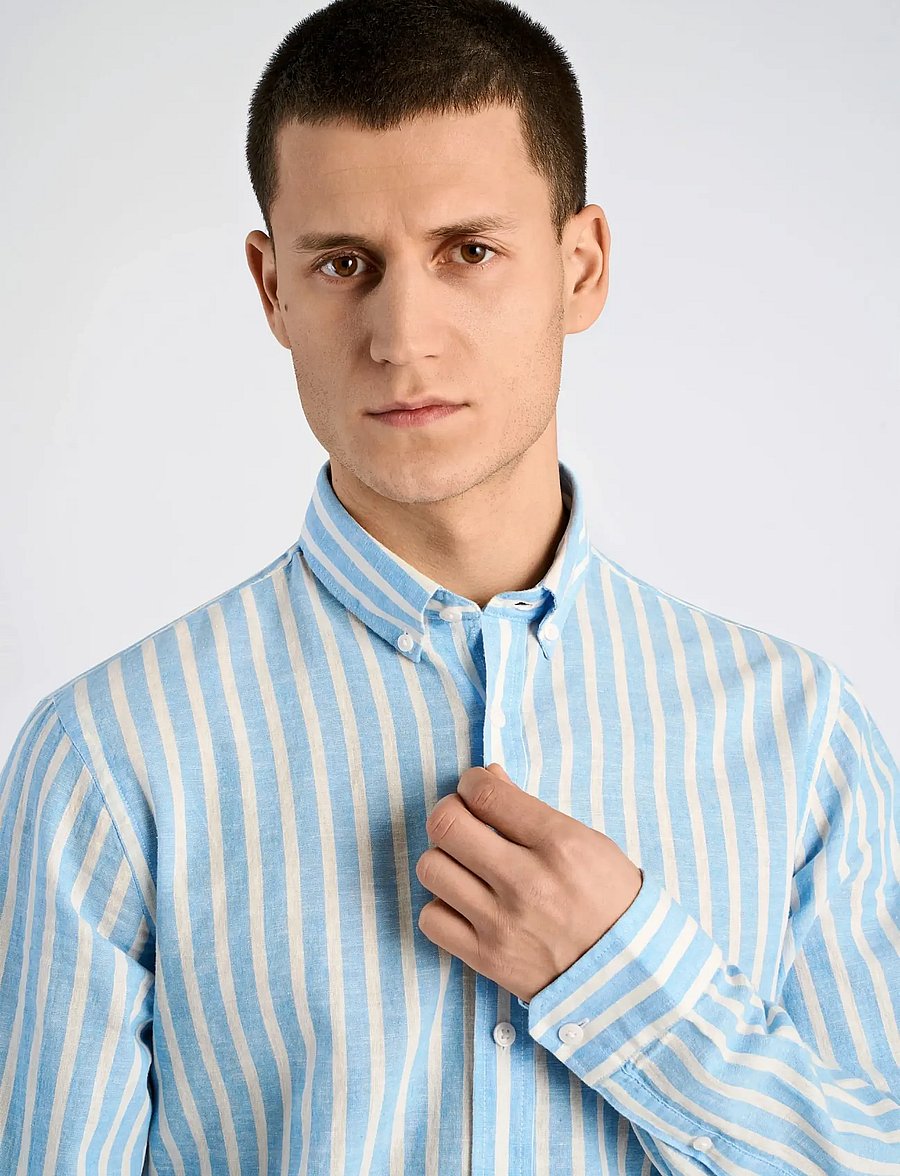 Lindbergh - Wide striped cotton/linen shirt L/S - triibulised särgid - blue - 5