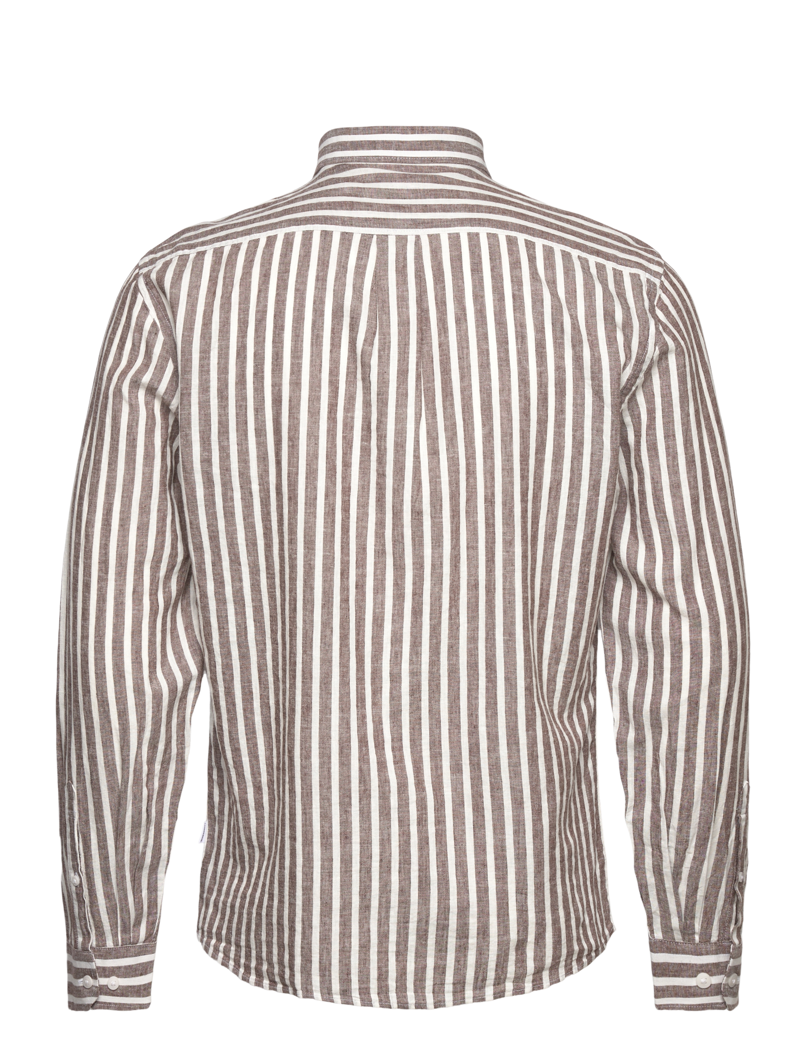 Lindbergh - Wide striped cotton/linen shirt L/S - stribede skjorter - brown - 2