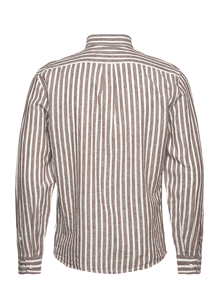Lindbergh - Wide striped cotton/linen shirt L/S - gestreifte hemden - brown - 2