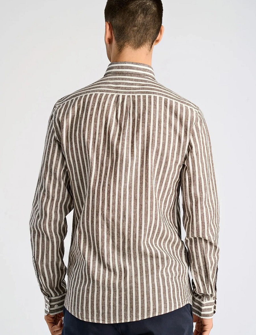Lindbergh - Wide striped cotton/linen shirt L/S - gestreifte hemden - brown - 4