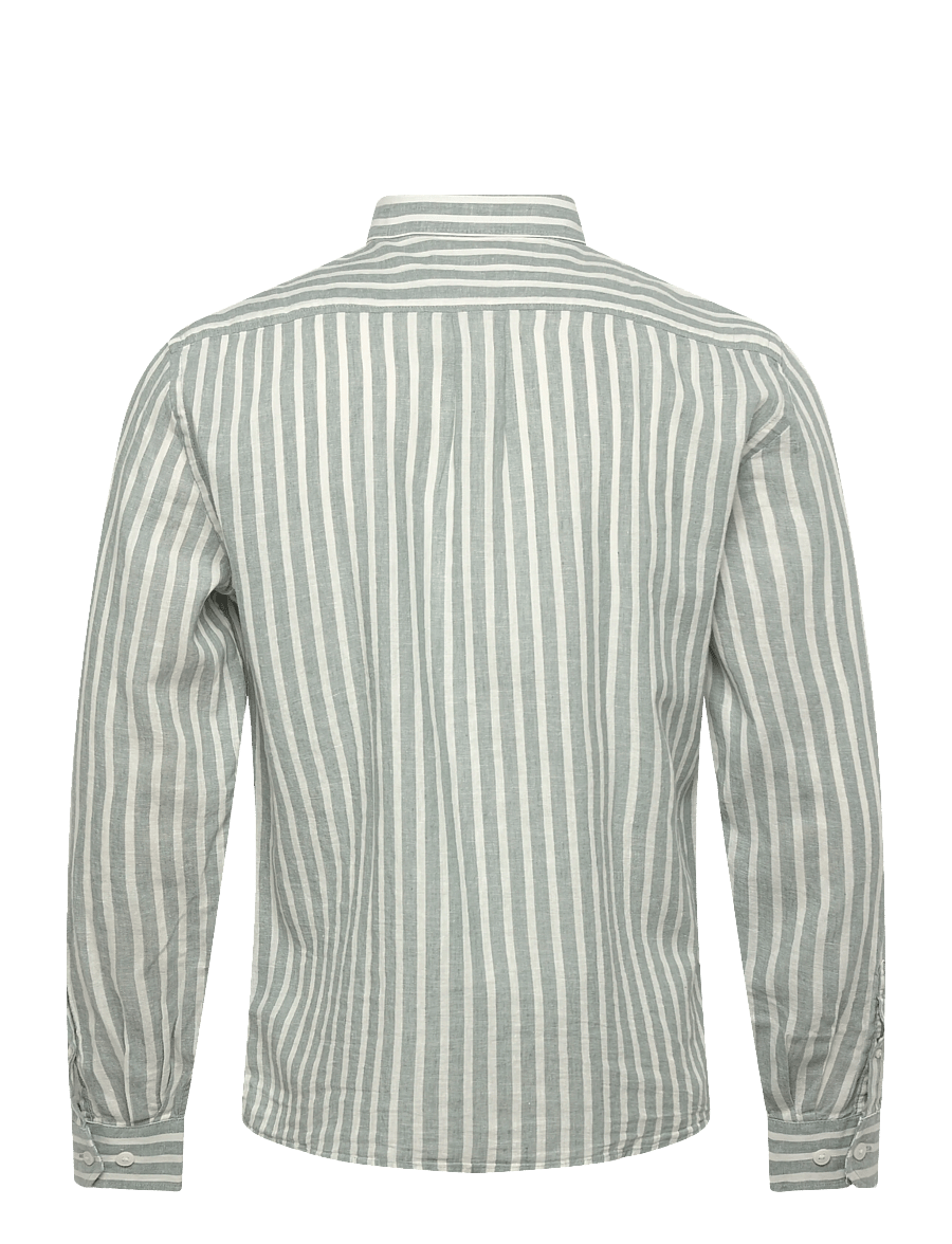 Lindbergh - Wide striped cotton/linen shirt L/S - stribede skjorter - dk aqua - 2