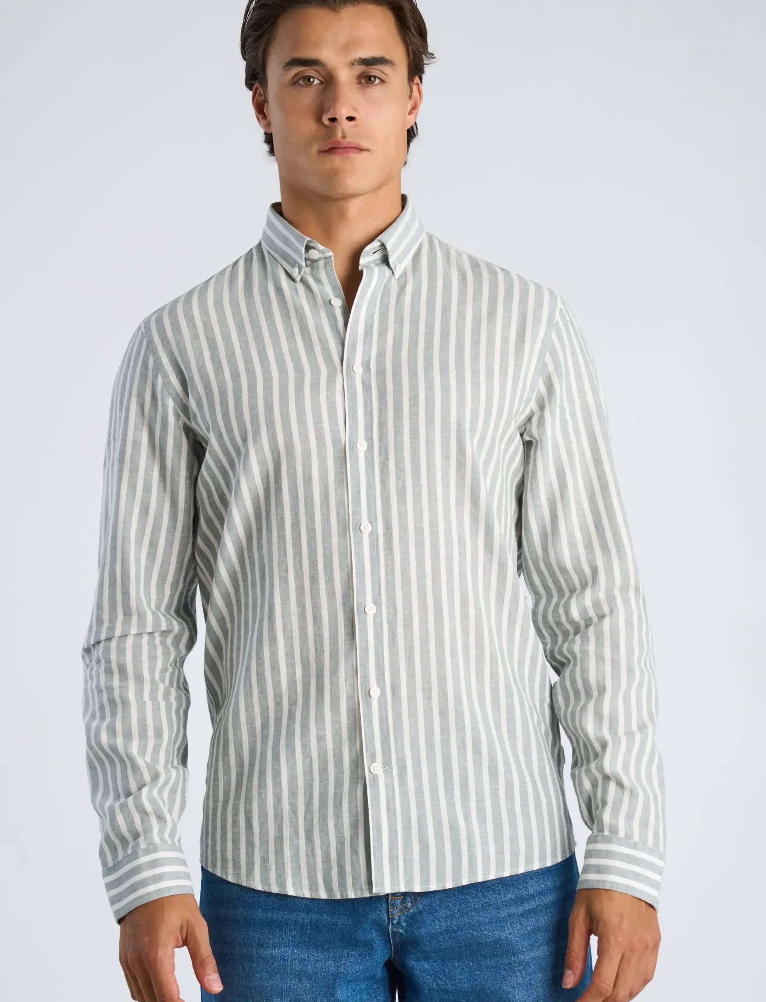 Lindbergh - Wide striped cotton/linen shirt L/S - koszule w paski i prążki - dk aqua - 3