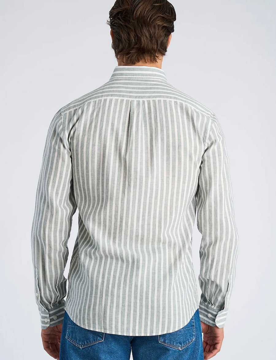 Lindbergh - Wide striped cotton/linen shirt L/S - stribede skjorter - dk aqua - 4
