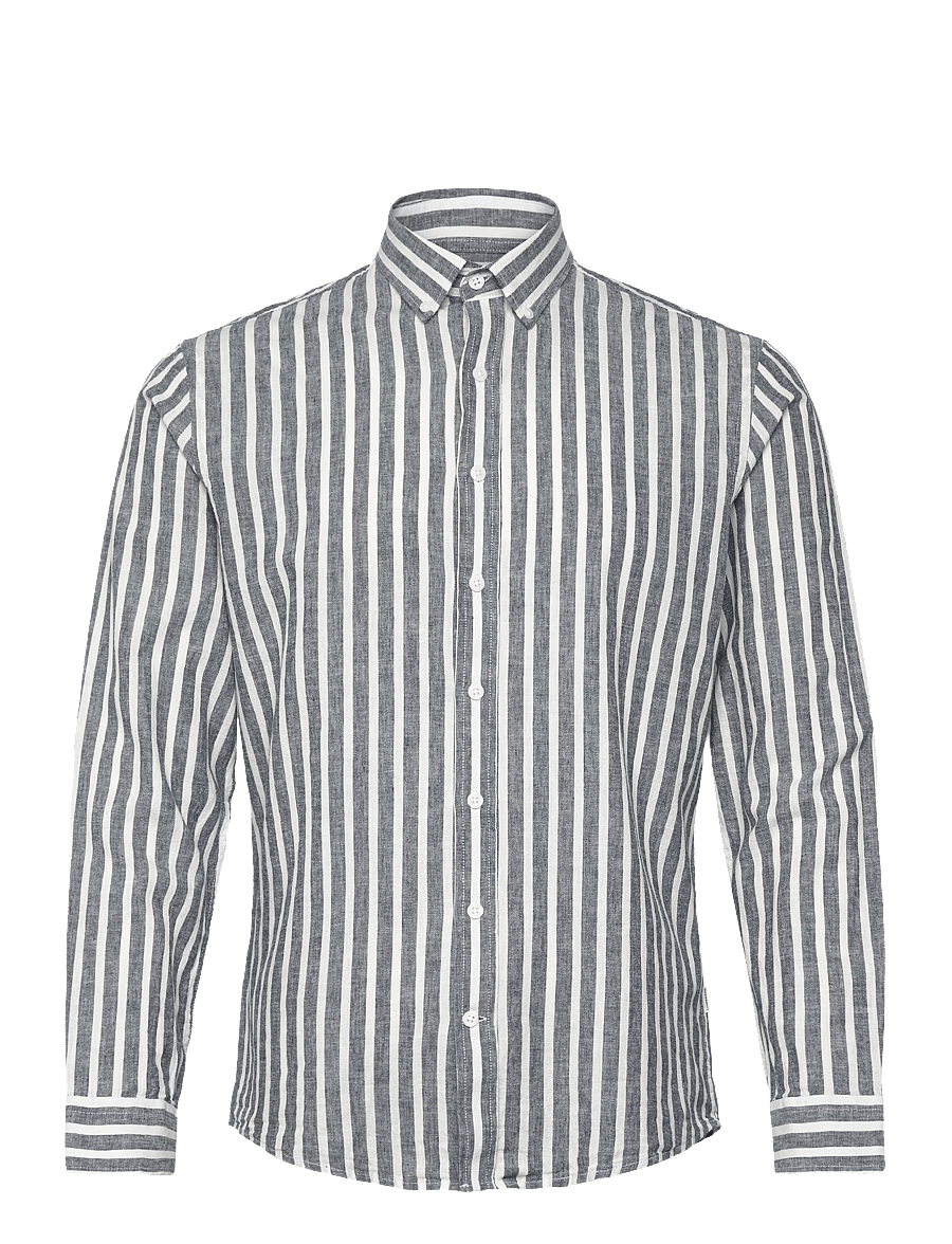 Lindbergh - Wide striped cotton/linen shirt L/S - stribede skjorter - dk blue - 1