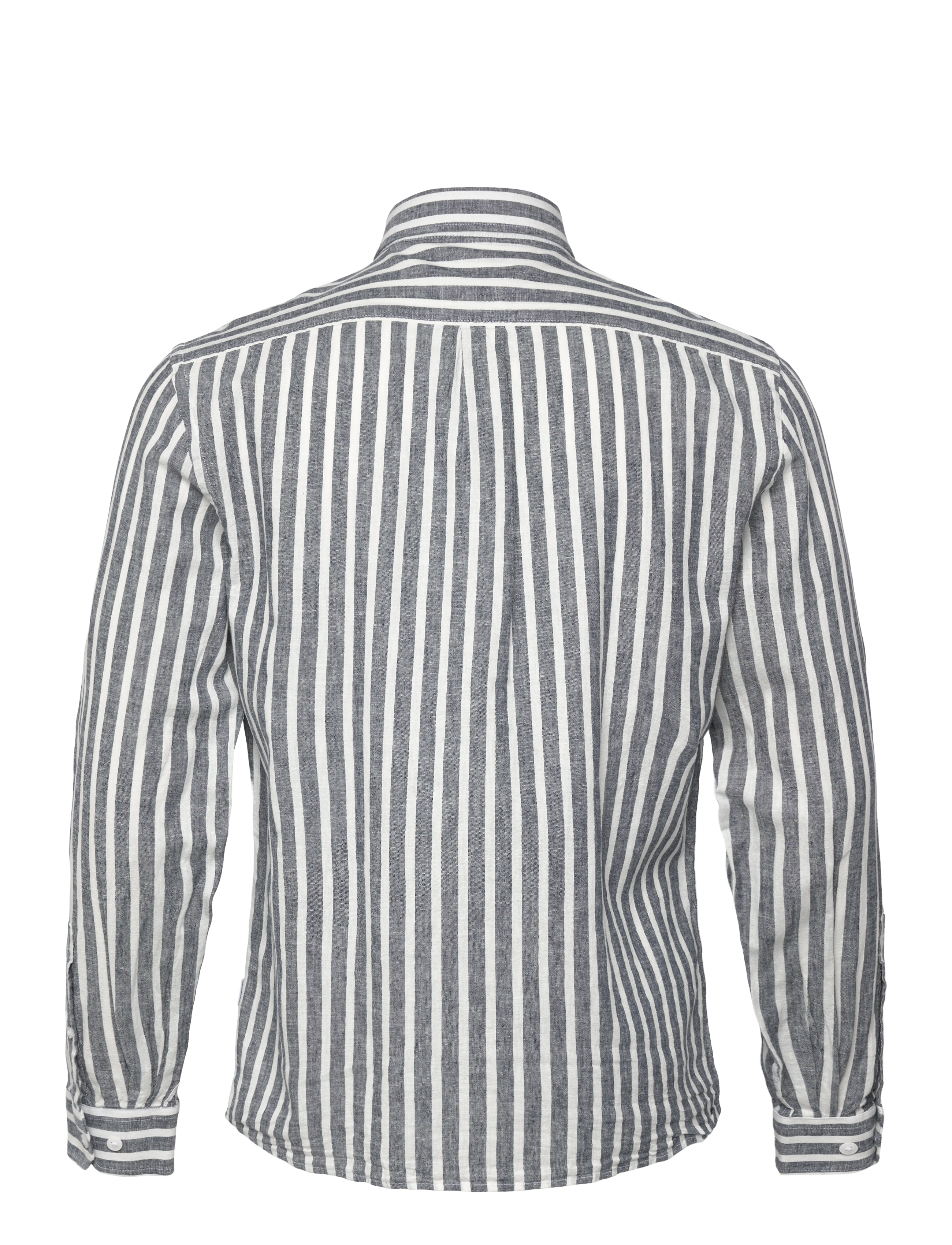 Lindbergh - Wide striped cotton/linen shirt L/S - stribede skjorter - dk blue - 2