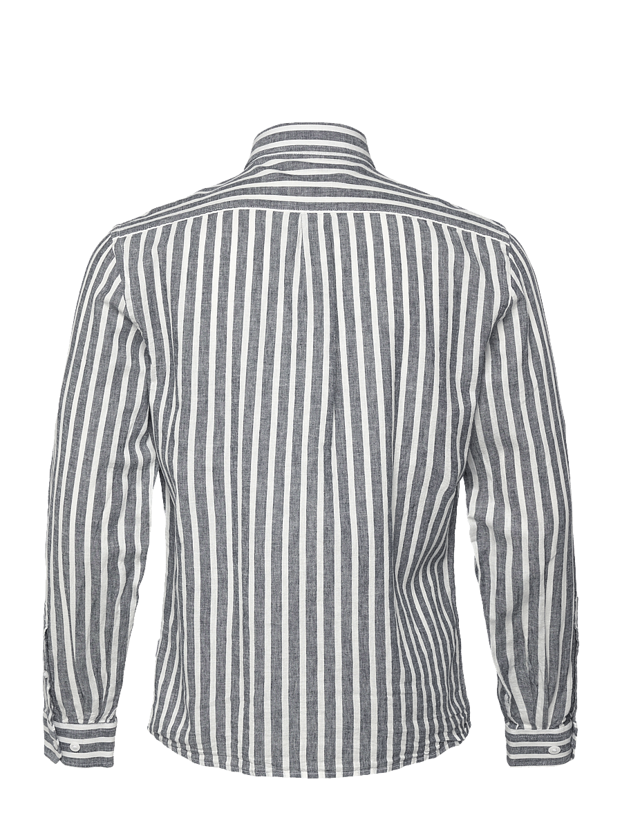 Lindbergh - Wide striped cotton/linen shirt L/S - stribede skjorter - dk blue - 2