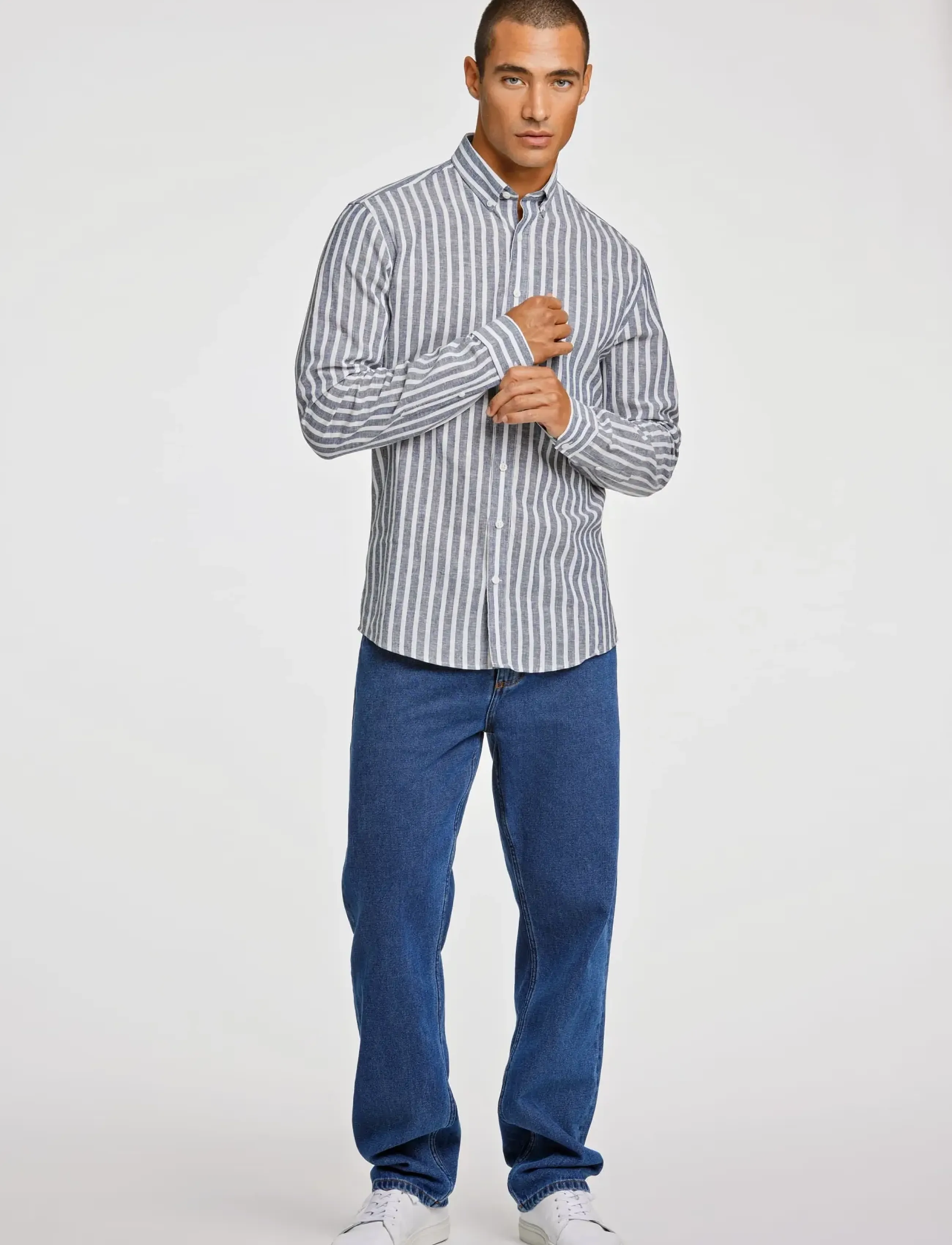 Lindbergh Wide striped cotton/linen shirt L/S - Oxford-Hemden - DK BLUE / navy