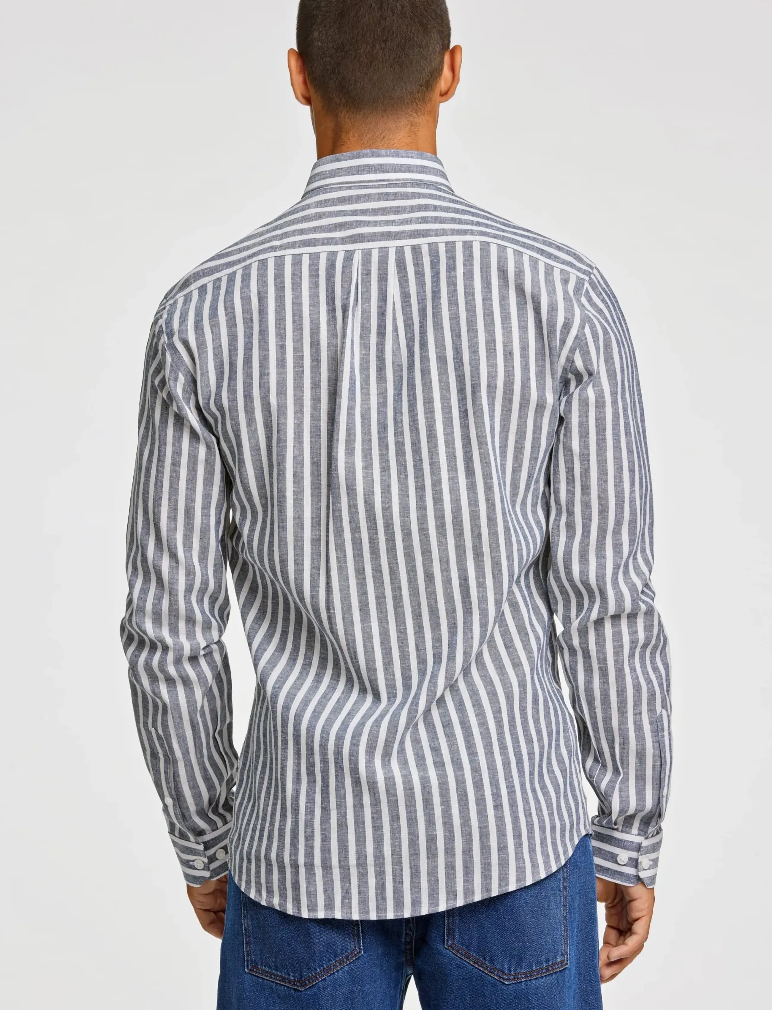 Lindbergh - Wide striped cotton/linen shirt L/S - stribede skjorter - dk blue - 4