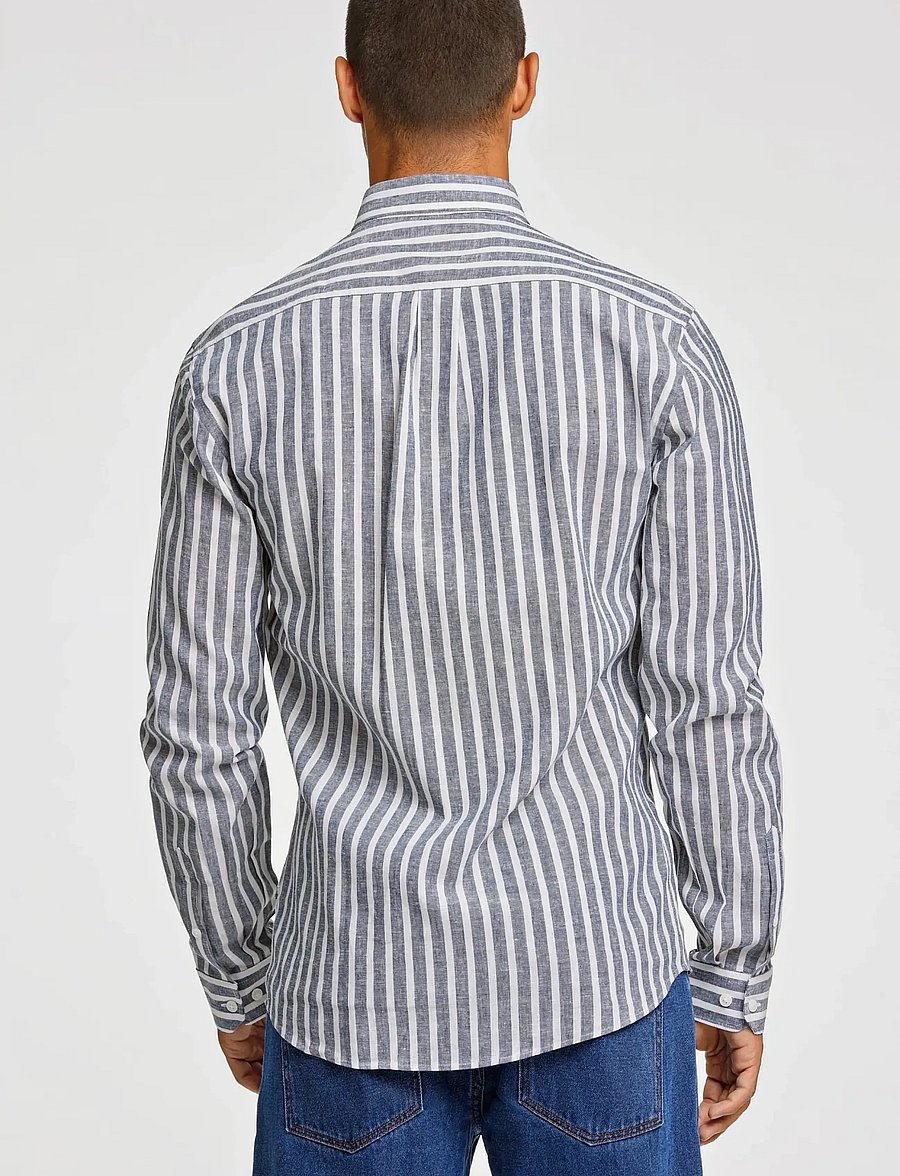 Lindbergh - Wide striped cotton/linen shirt L/S - stribede skjorter - dk blue - 4