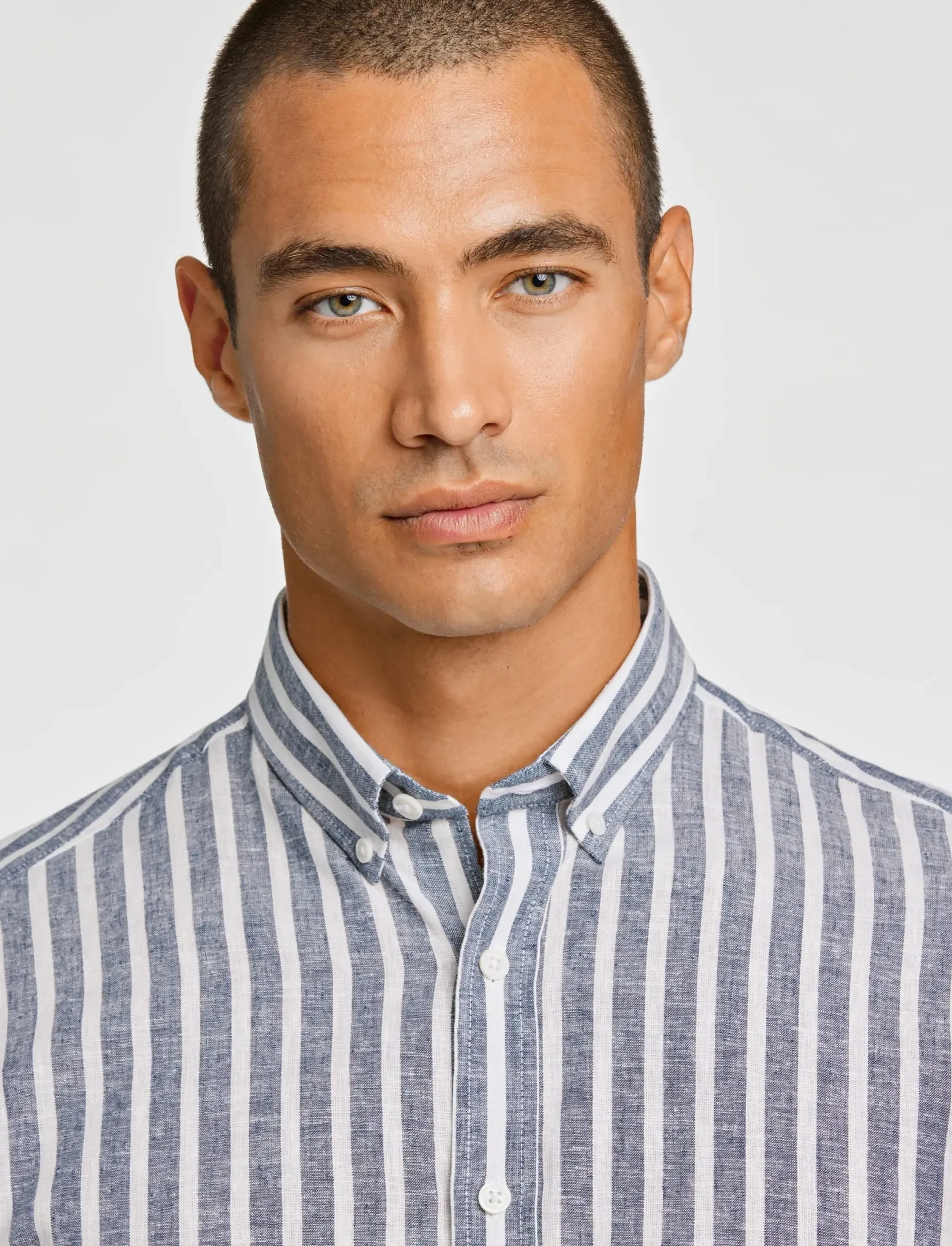Lindbergh - Wide striped cotton/linen shirt L/S - stribede skjorter - dk blue - 5