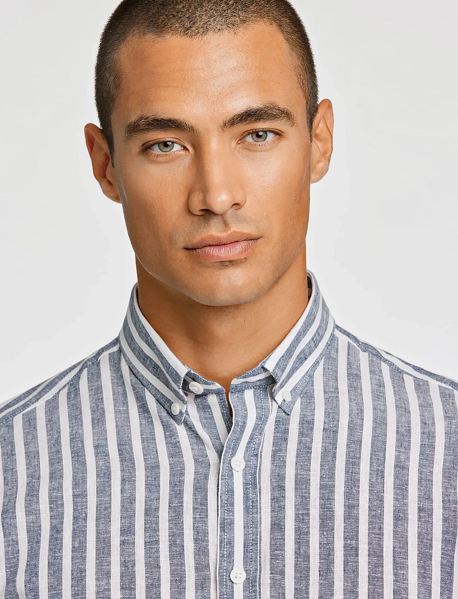 Lindbergh - Wide striped cotton/linen shirt L/S - stribede skjorter - dk blue - 5