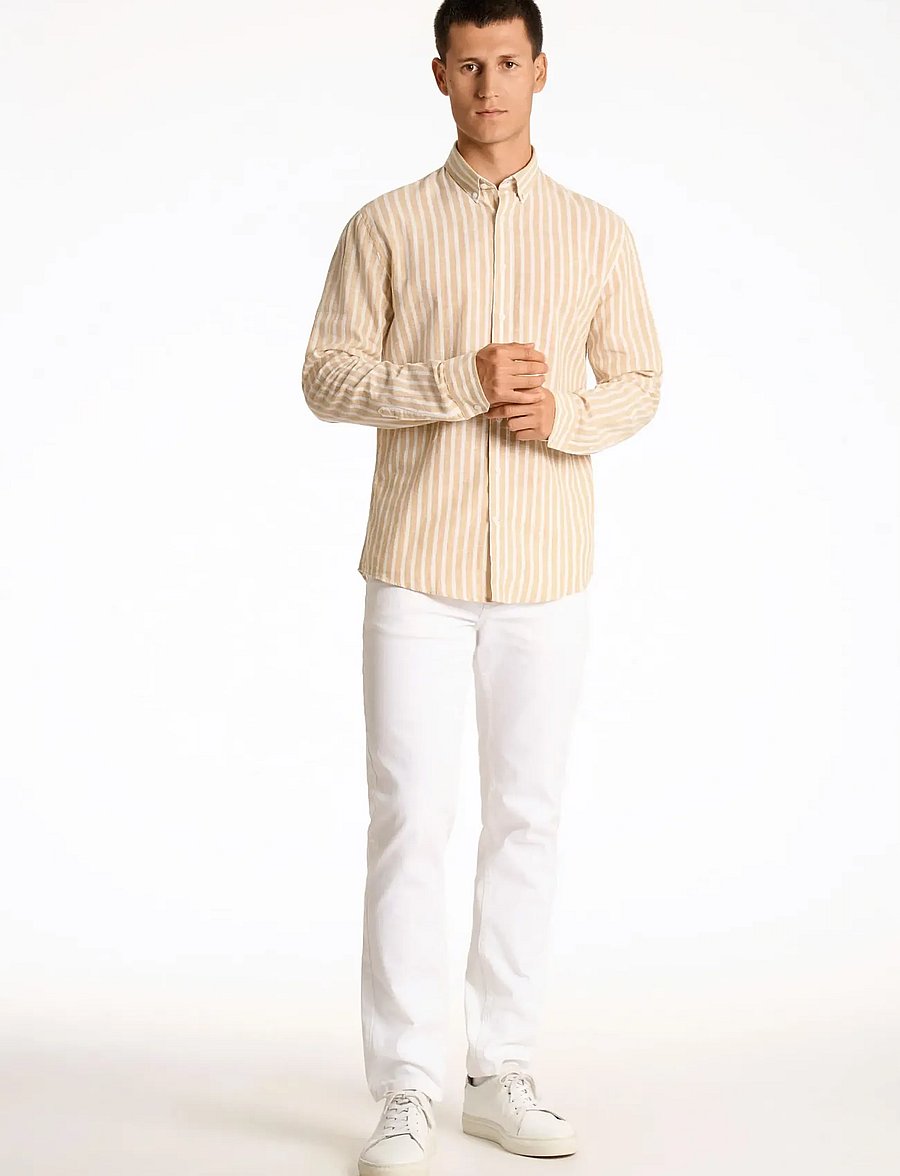 Lindbergh - Wide striped cotton/linen shirt L/S - gestreifte hemden - mid sand - 0