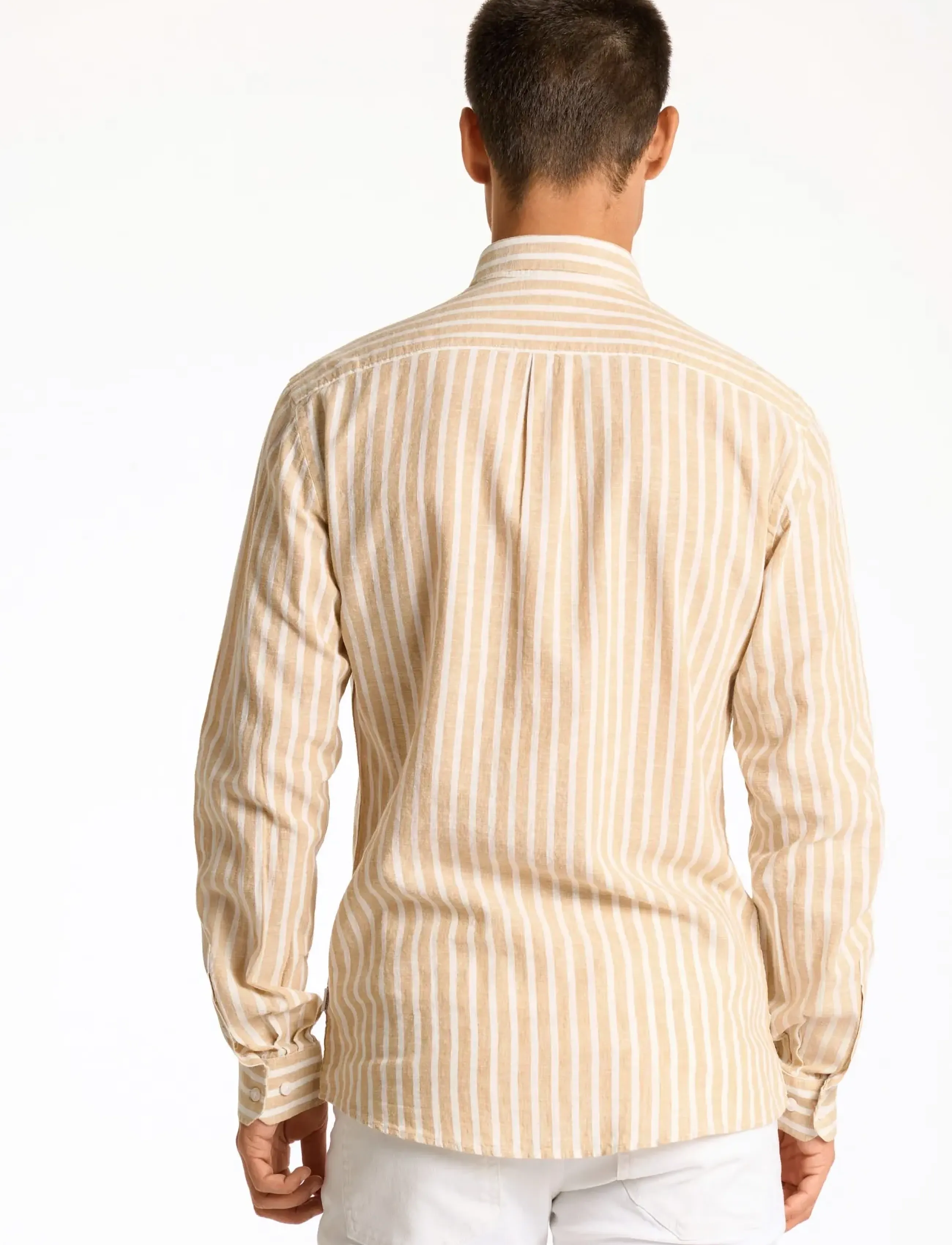Lindbergh - Wide striped cotton/linen shirt L/S - stribede skjorter - mid sand - 4