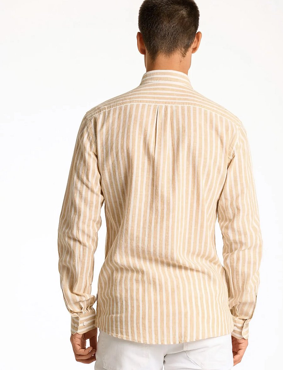 Lindbergh - Wide striped cotton/linen shirt L/S - gestreifte hemden - mid sand - 4