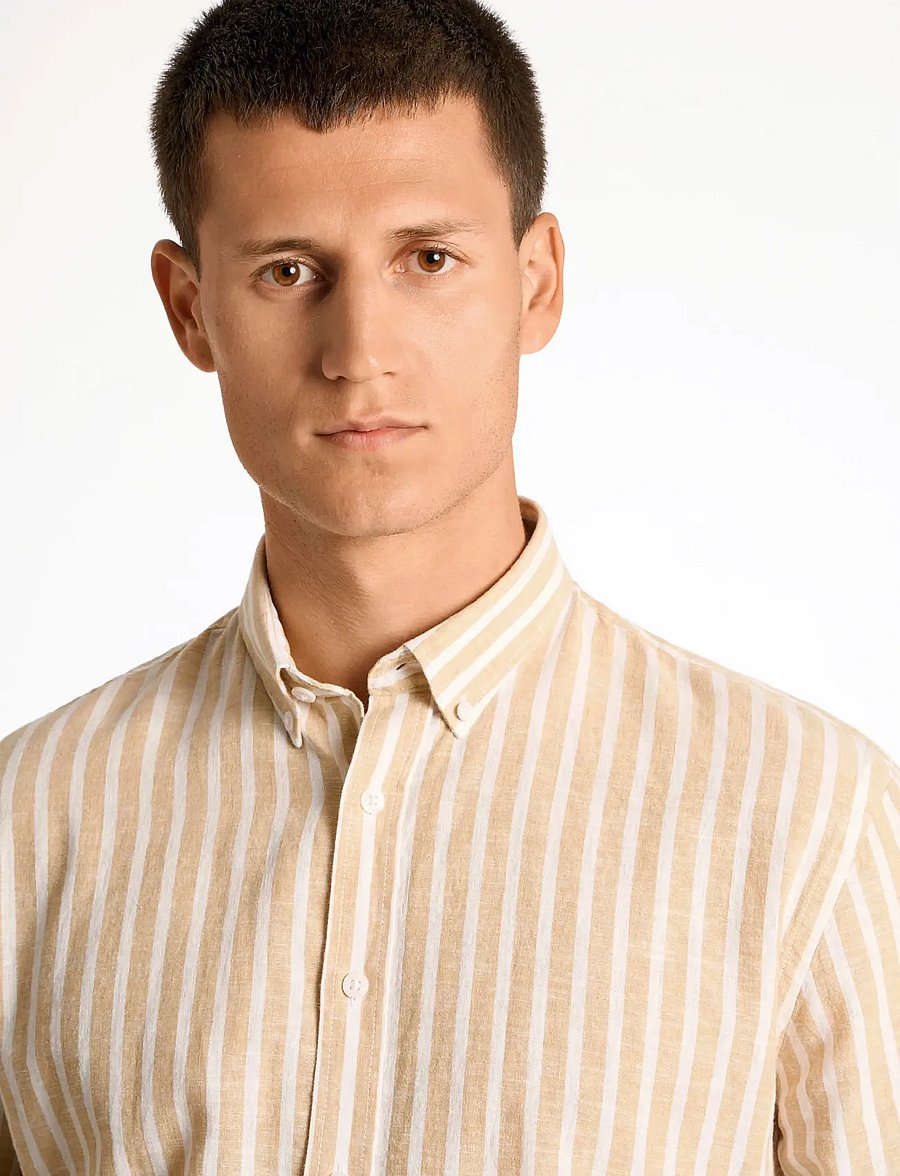 Lindbergh - Wide striped cotton/linen shirt L/S - gestreifte hemden - mid sand - 5