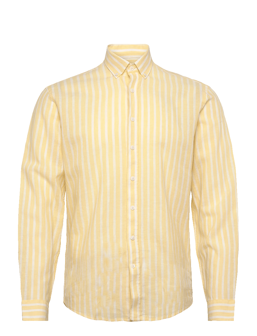 Lindbergh - Wide striped cotton/linen shirt L/S - triibulised särgid - yellow - 1