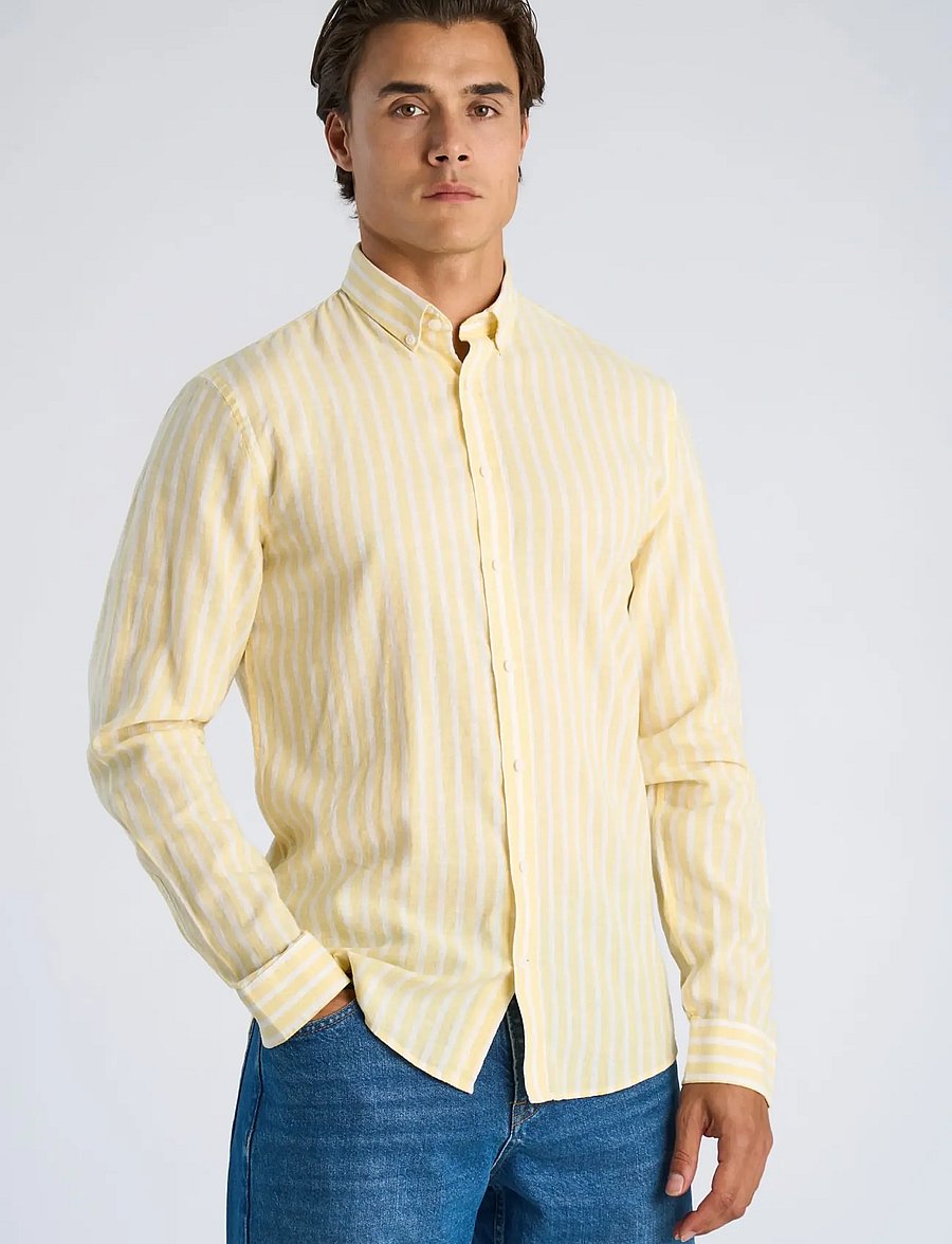 Lindbergh - Wide striped cotton/linen shirt L/S - triibulised särgid - yellow - 3