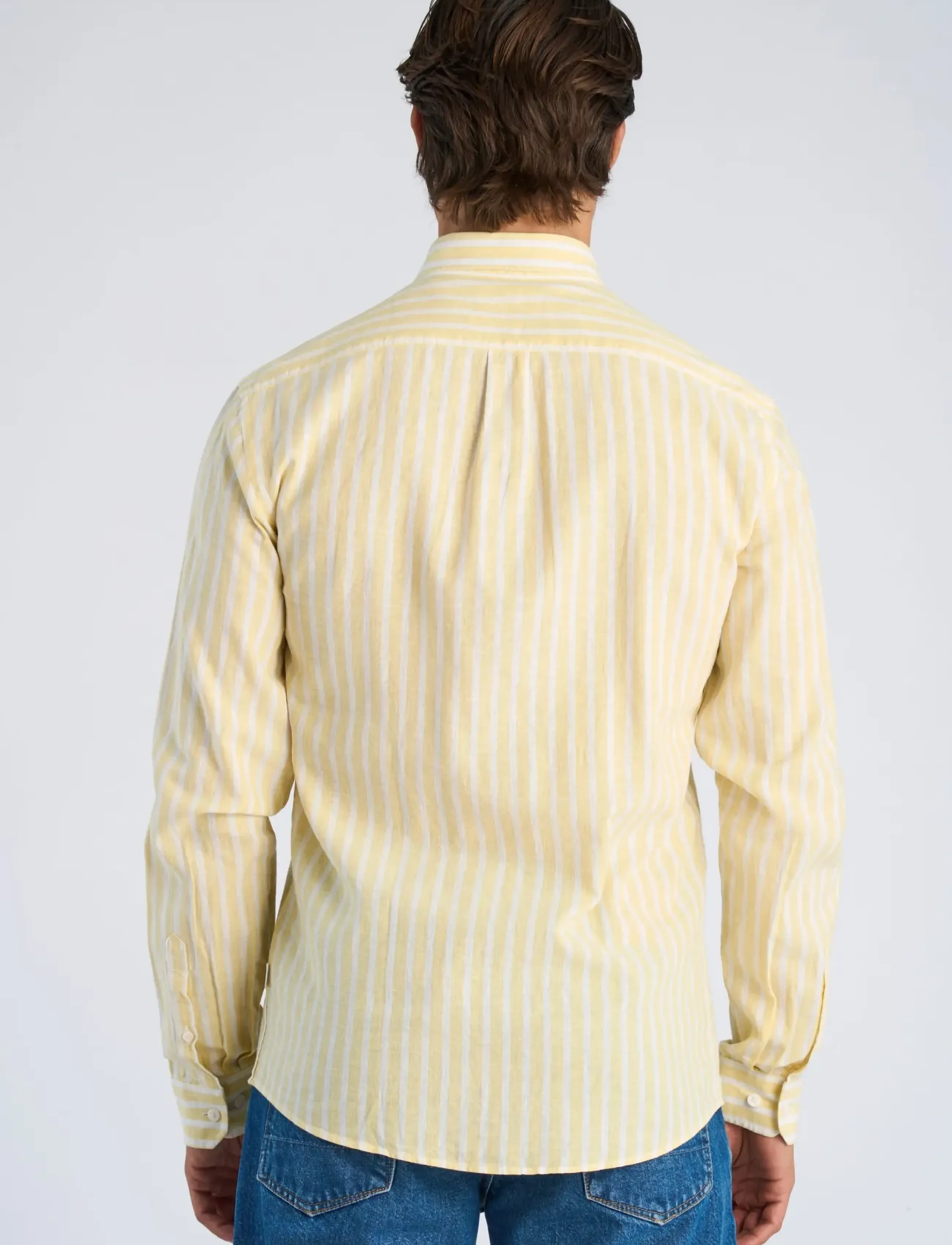 Lindbergh - Wide striped cotton/linen shirt L/S - gestreifte hemden - yellow - 4