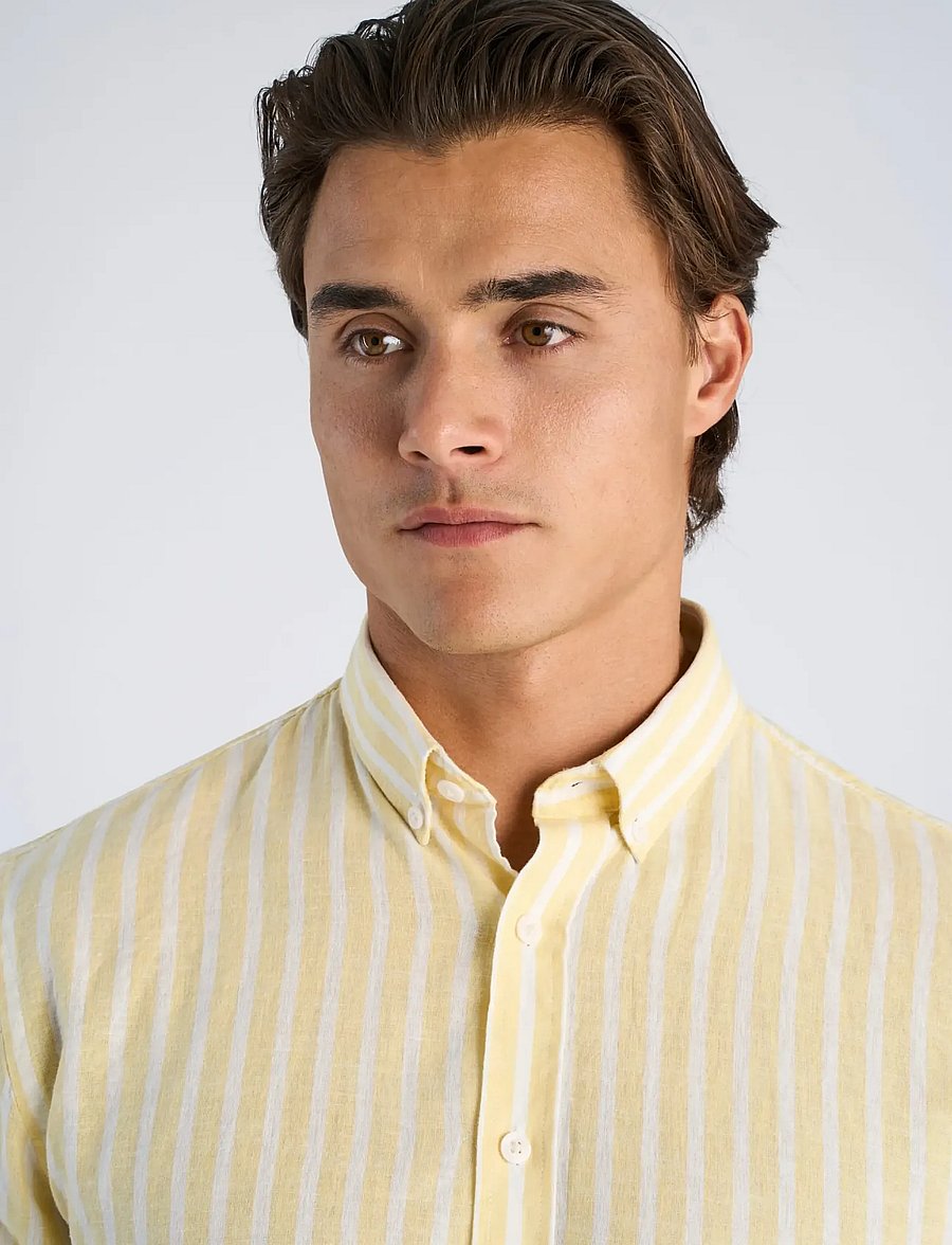 Lindbergh - Wide striped cotton/linen shirt L/S - triibulised särgid - yellow - 5