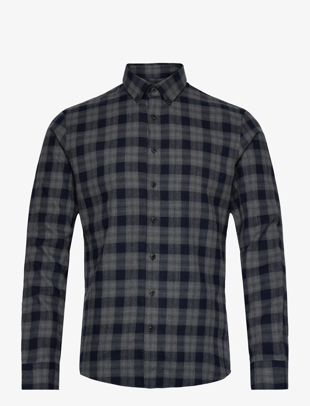 Lindbergh - Ultra soft checked shirt L/S - rutiga skjortor - dk grey - 0