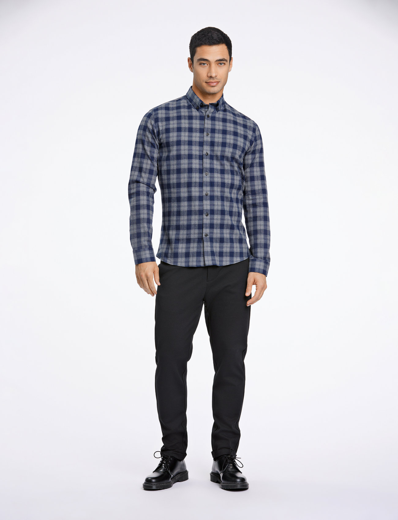 Lindbergh - Ultra soft checked shirt L/S - nordic style - dk grey - 0