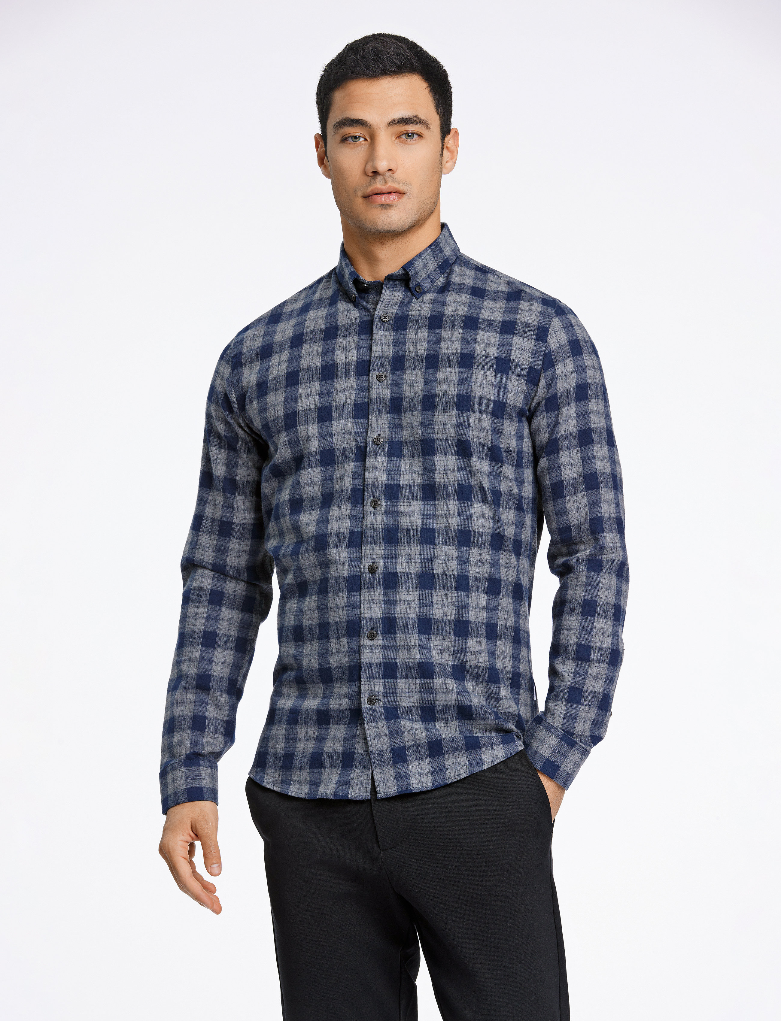 Lindbergh - Ultra soft checked shirt L/S - dk grey - 3