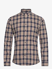 Lindbergh - Ultra soft checked shirt L/S - checkered shirts - dk sand - 0