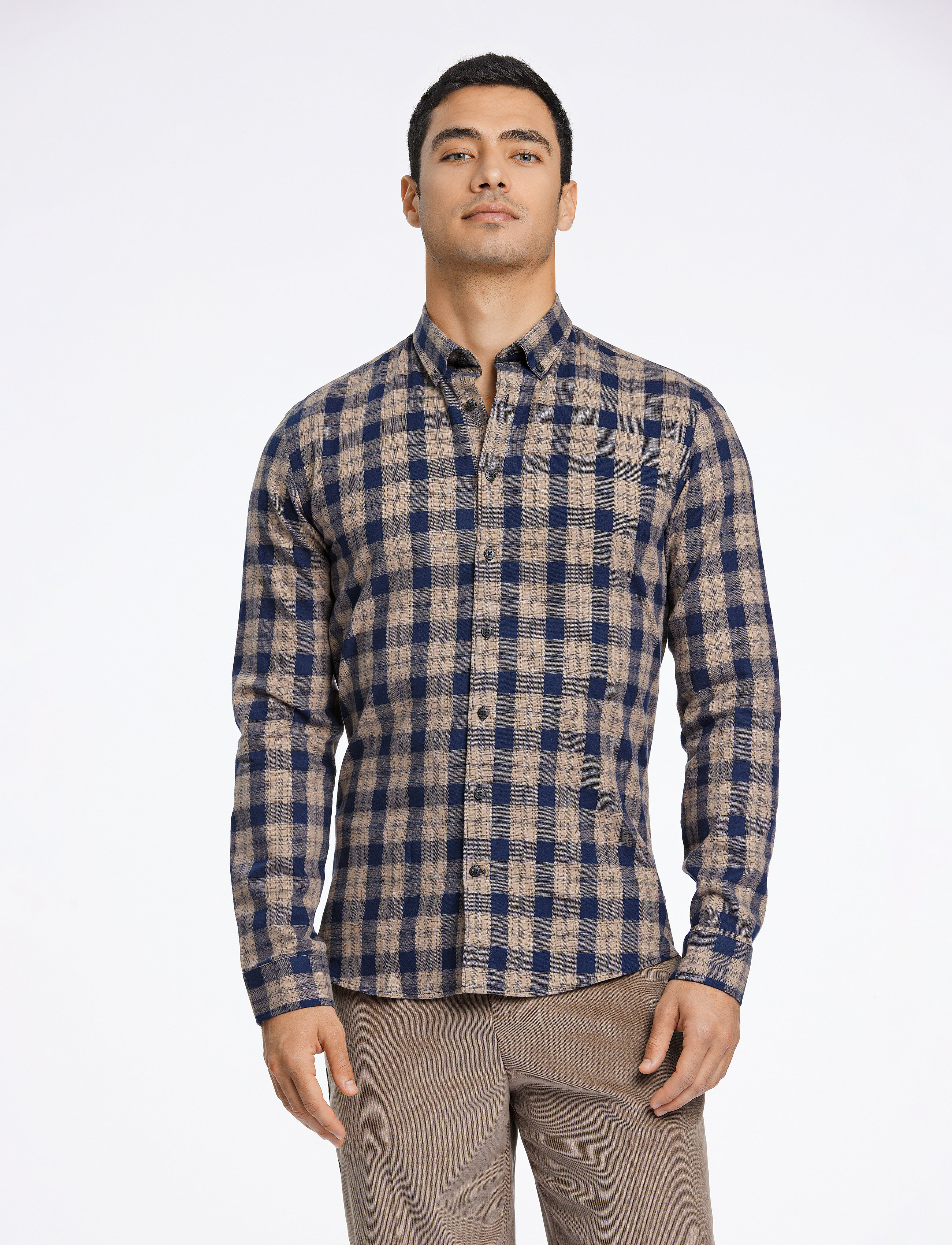 Lindbergh - Ultra soft checked shirt L/S - dk sand - 3