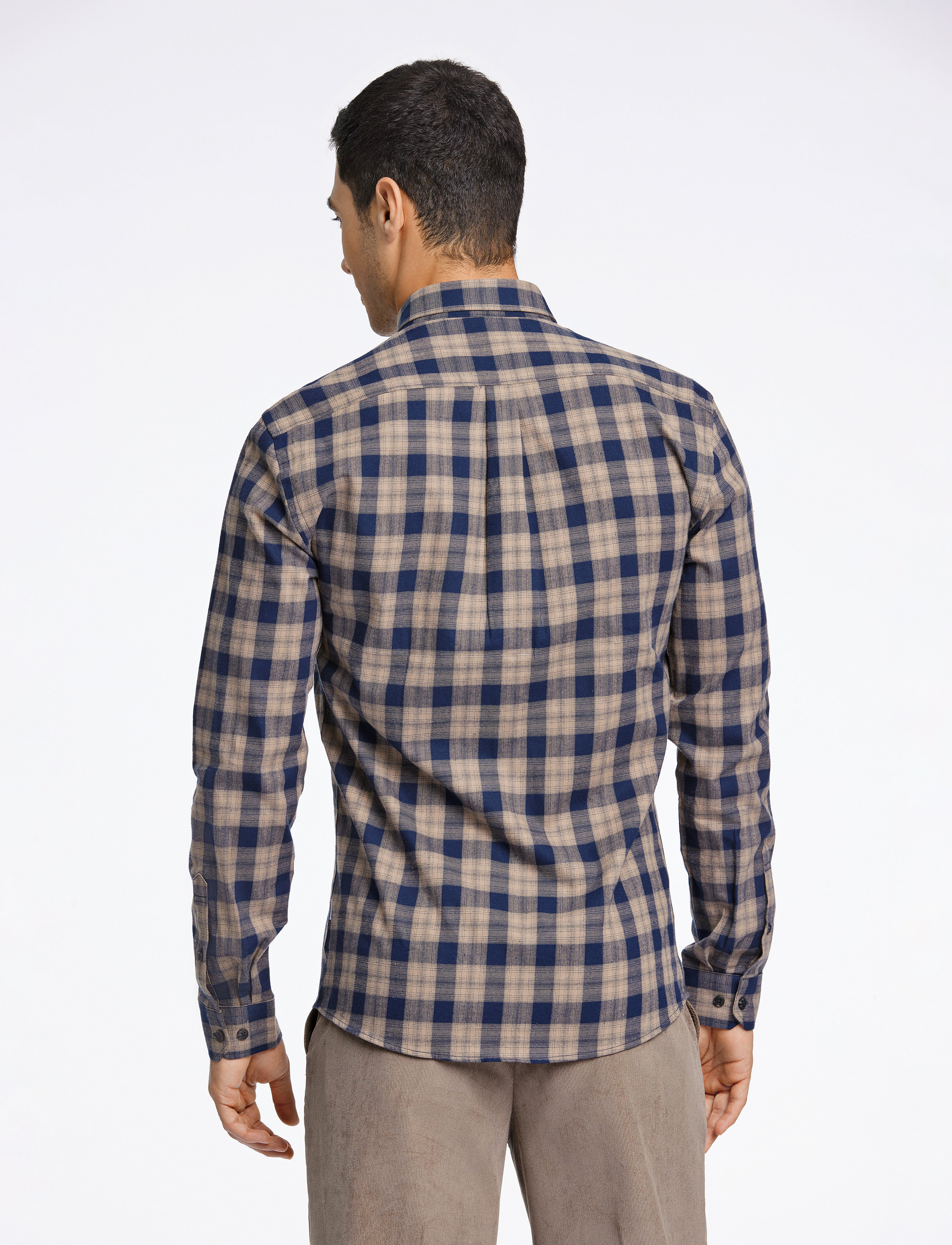 Lindbergh - Ultra soft checked shirt L/S - dk sand - 4