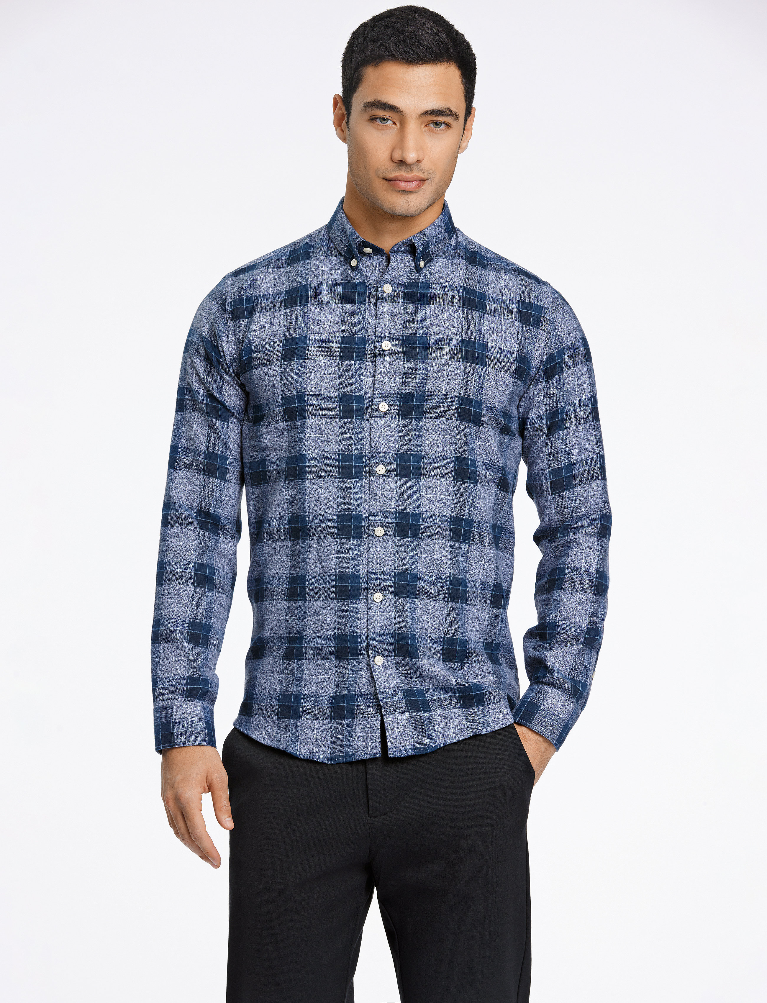 Lindbergh - Twisted yarn checked shirt L/S - dk blue - 3