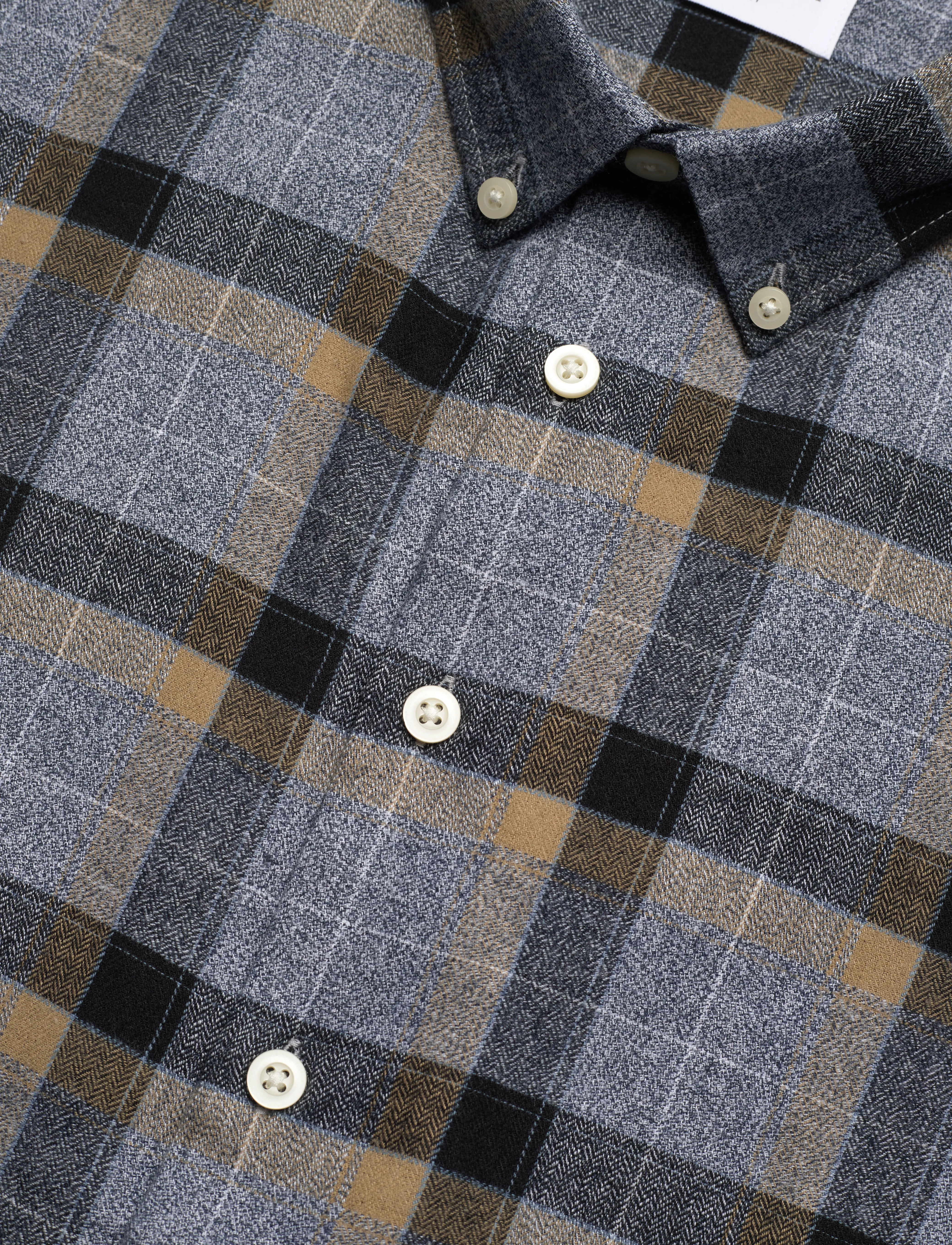 Lindbergh - Twisted yarn checked shirt L/S - dk sand - 3