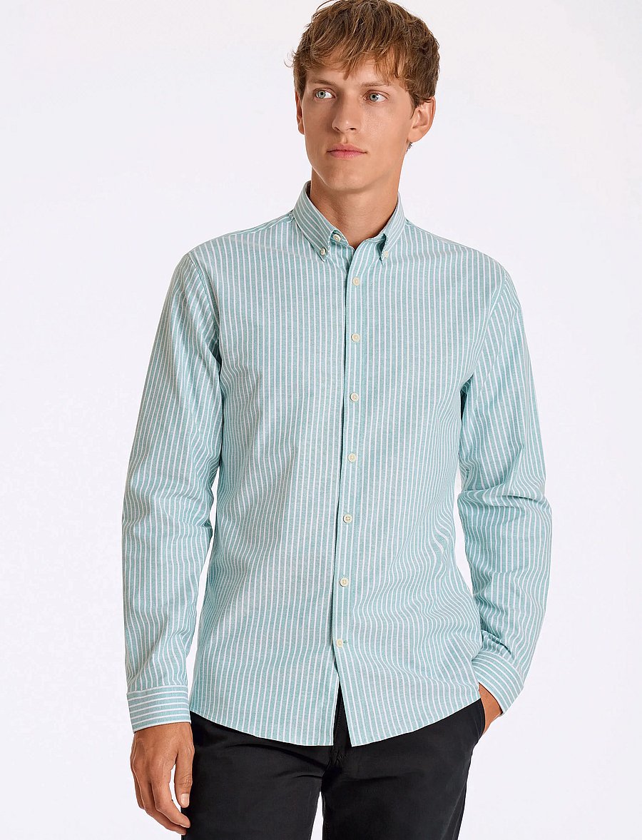 Lindbergh - Striped superflex oxford L/S - randiga skjortor - mint - 0