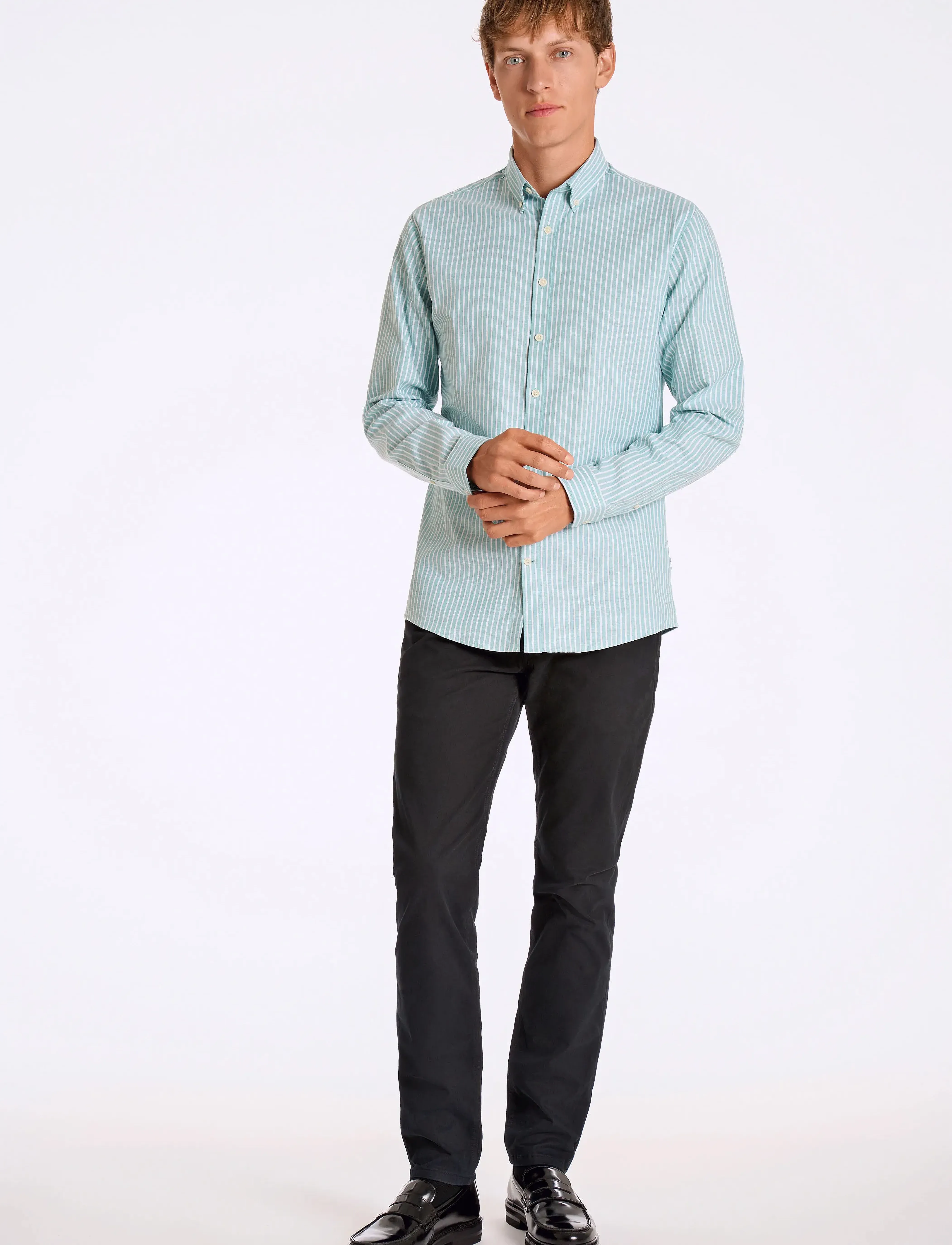 Lindbergh - Striped superflex oxford L/S - randiga skjortor - mint - 4