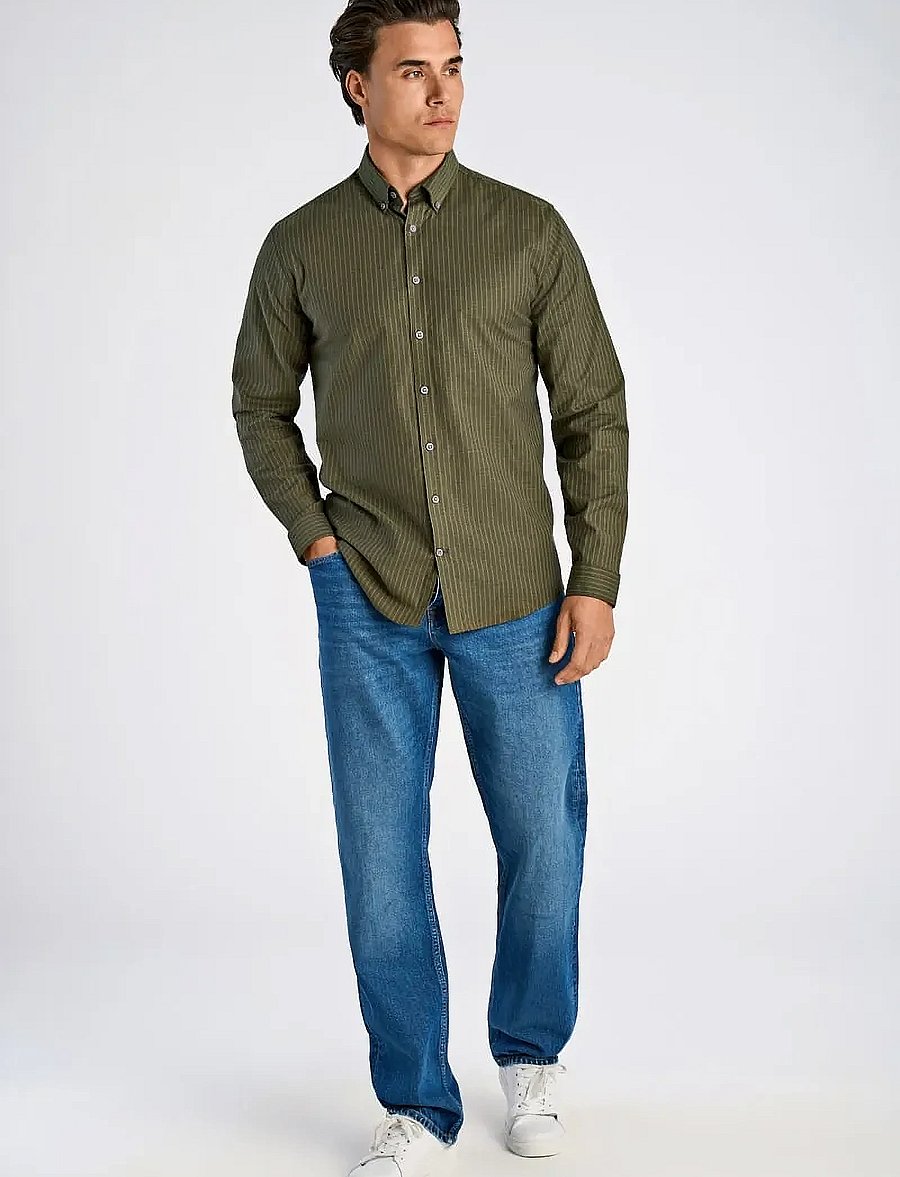 Lindbergh - Striped superflex oxford L/S - gestreifte hemden - army - 0