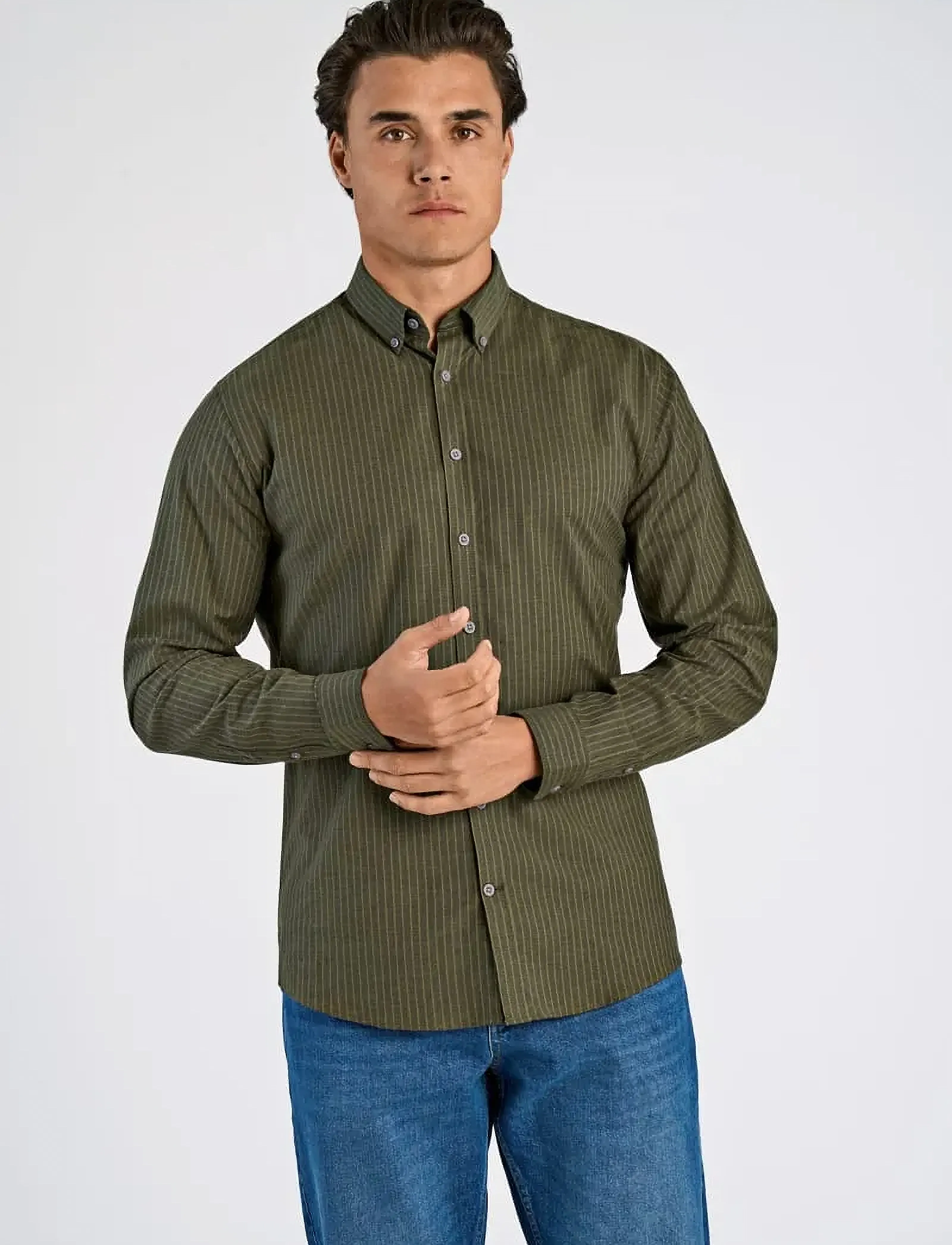 Lindbergh - Striped superflex oxford L/S - gestreifte hemden - army - 4