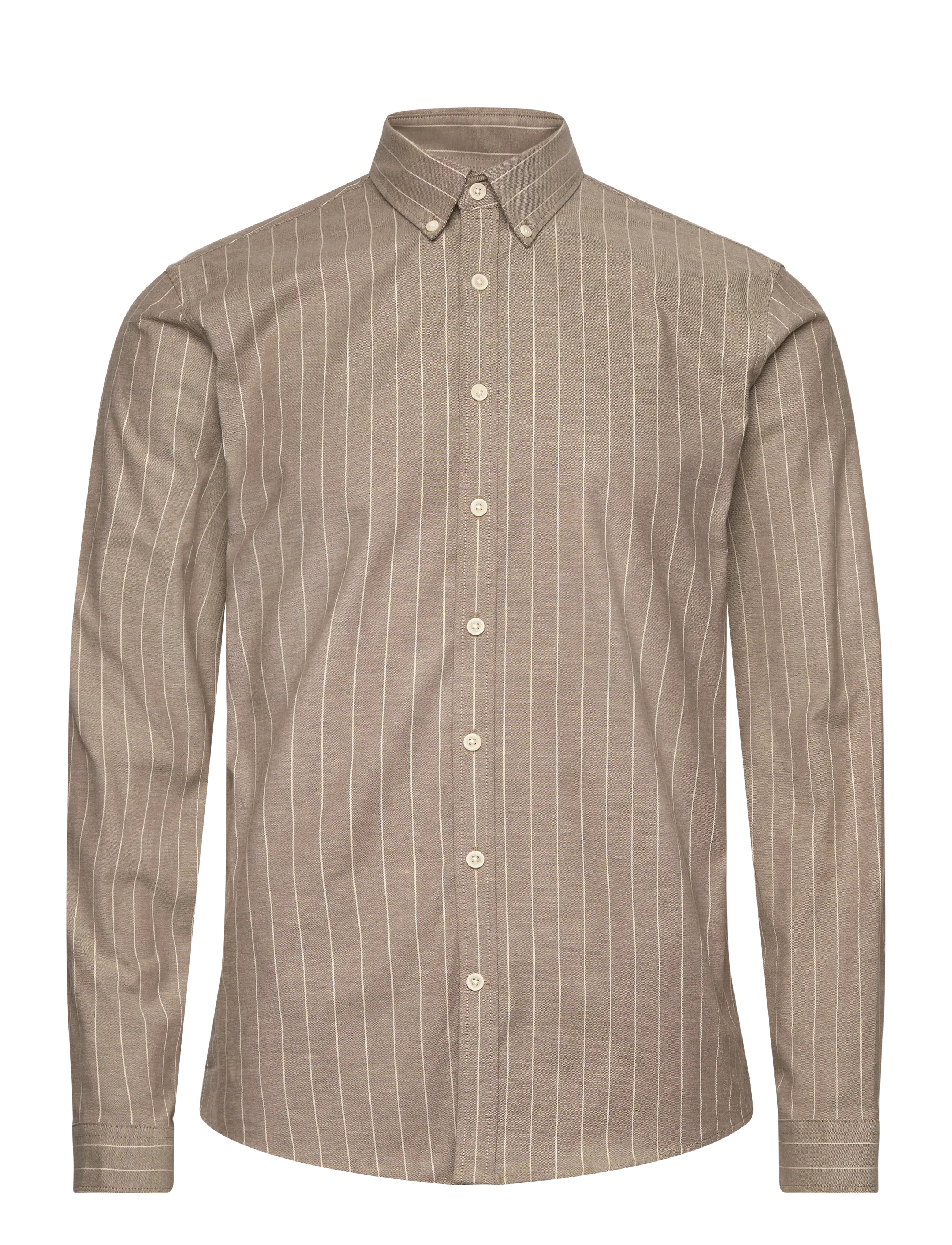 Lindbergh Striped superflex oxford L/S - Shirts - BROWN / brown