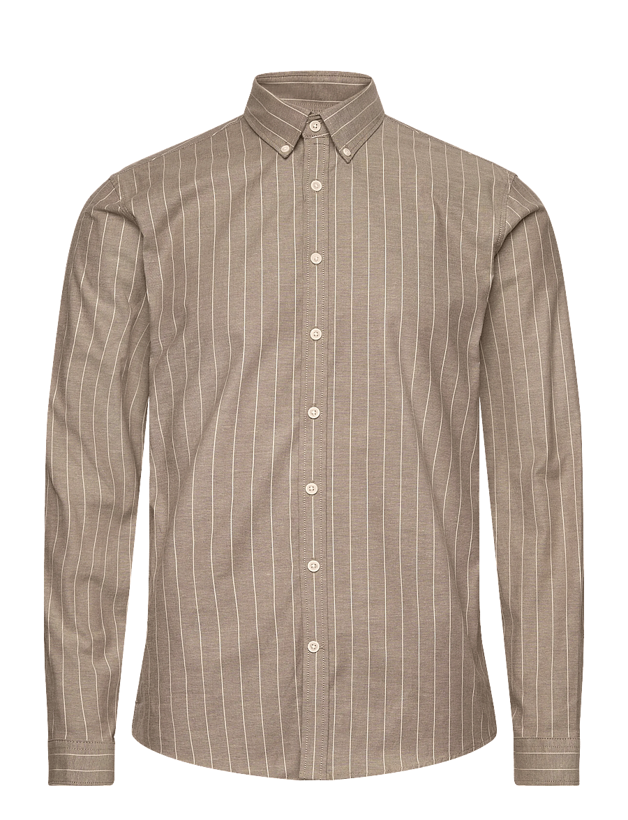 Lindbergh - Striped superflex oxford L/S - randiga skjortor - brown - 1