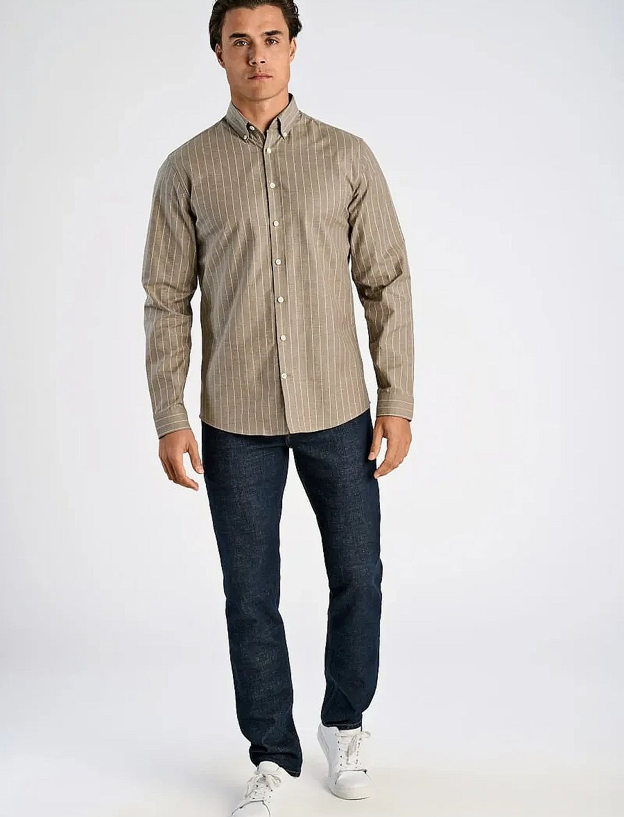 Lindbergh - Striped superflex oxford L/S - randiga skjortor - brown - 0